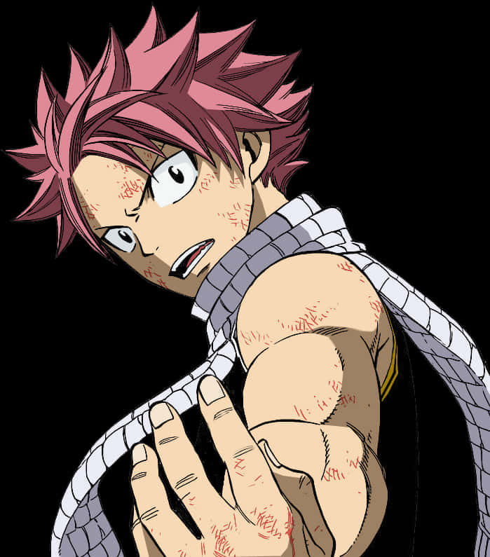 Natsu 桌布 壁紙 — 一個粉紅色尖刺頭髮的動漫角色，臉上和手臂沾滿鮮血，在黑色背景下凝視著。