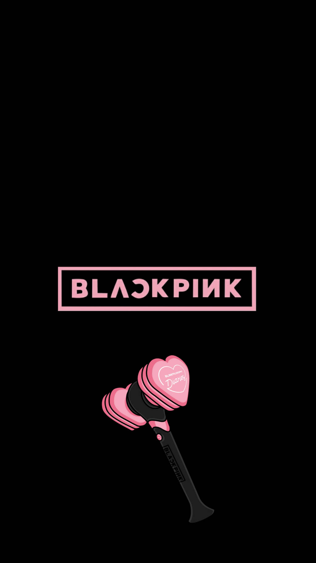 BLACKPINK 桌布 壁紙 — 一個粉紅色心形發光棒，上面有 'Dior' 字樣，位於發光粉紅色 'BLACKPINK' 標誌下方，背景為黑色。