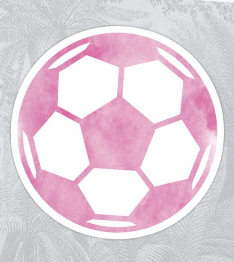 Pink Soccer Ball 桌布 壁紙 — 一個粉紅色水彩足球，帶有白色六邊形，居中放置在淺灰色紋理背景上。