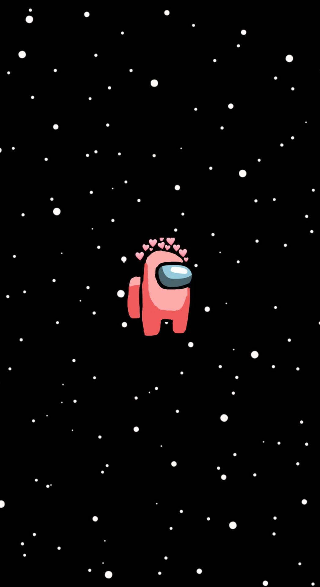 粉紅色Among Us角色帶著心形光環漂浮在星空中。 — Among US 壁紙