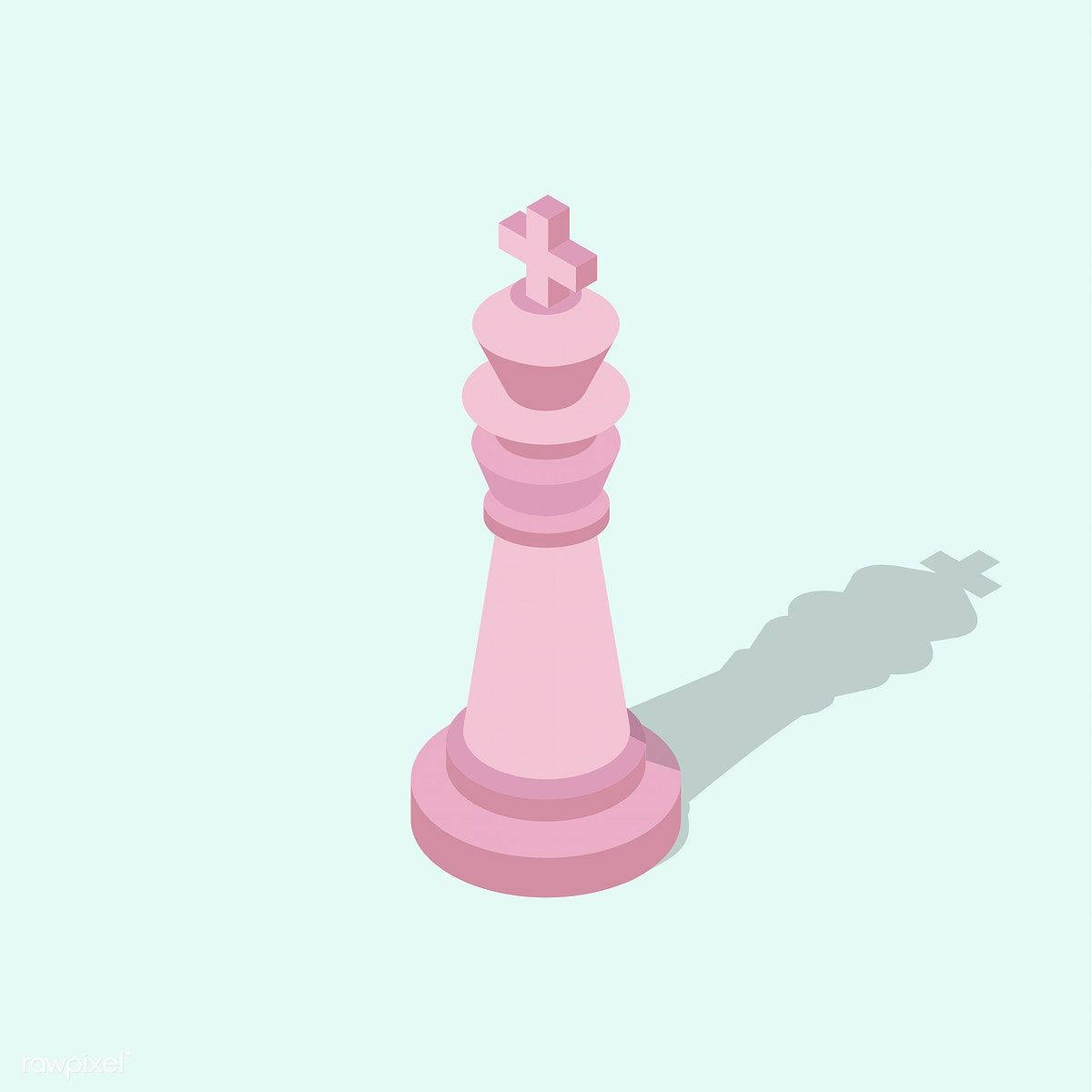 西洋棋 桌布 壁紙 — 一個粉紅色的等距視角西洋棋國王獨自站在淡薄荷色背景上，投下柔和的陰影。