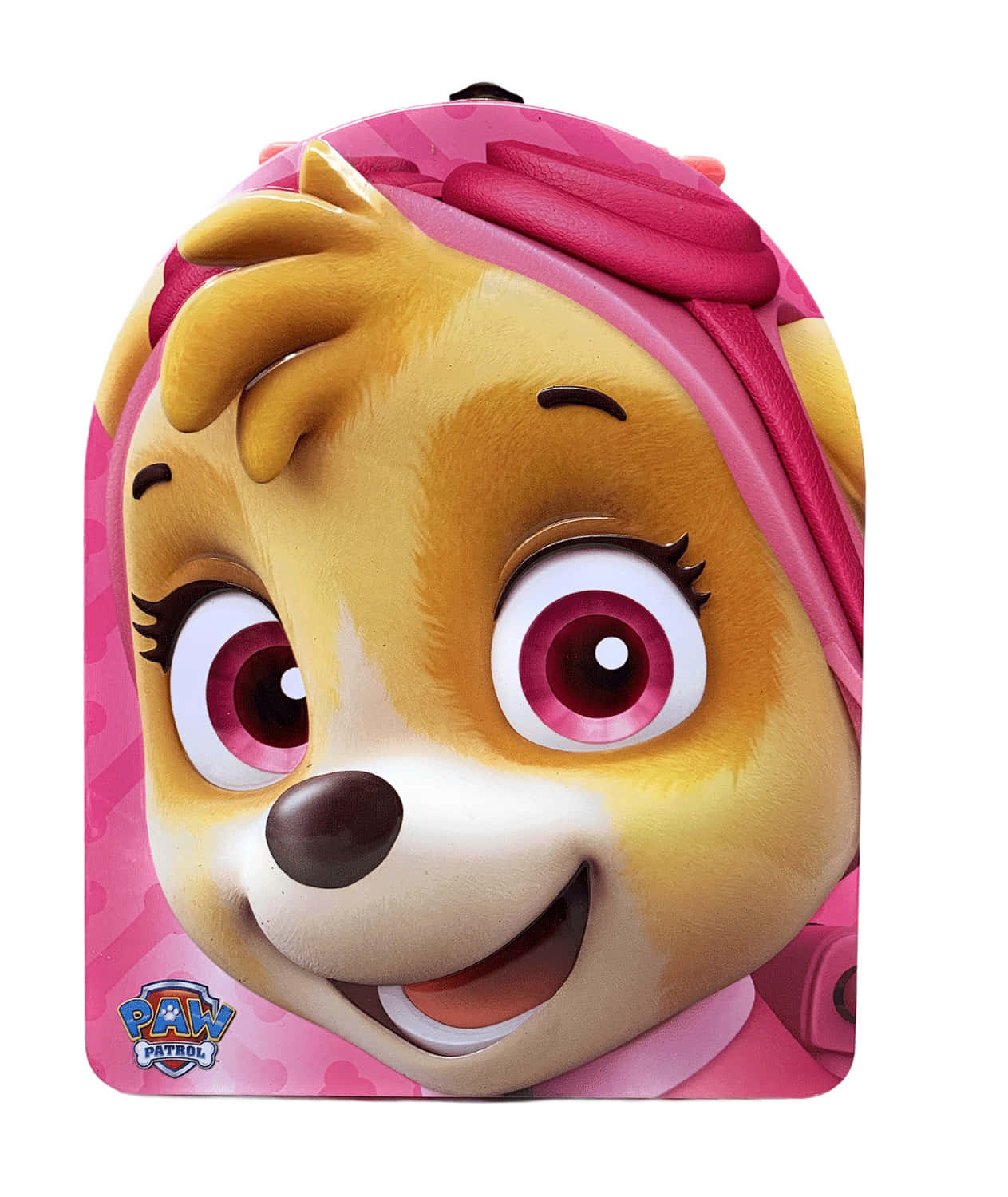 Skye Paw Patrol 桌布 壁紙 — 一個粉紅色的開心背包，上面有汪汪隊立大功的Skye，大眼睛且面帶微笑。