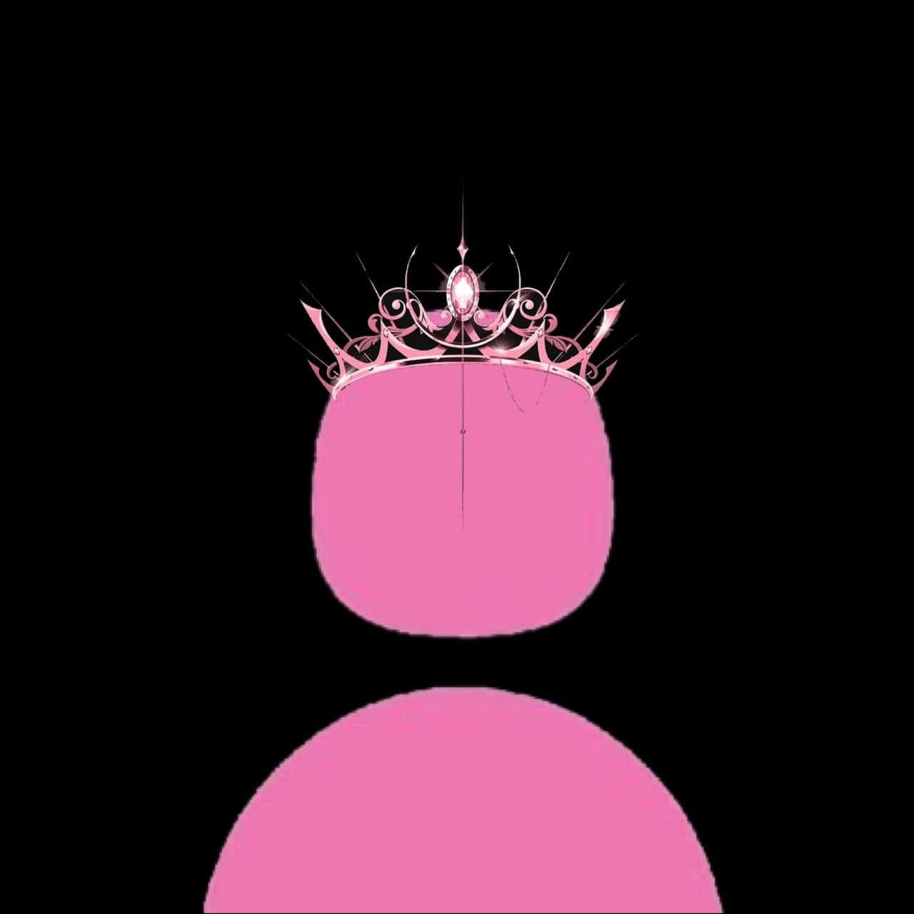 Cute Aesthetic Profile 桌布 壁紙 — 一個粉紅色皇冠，鑲有閃閃發光的寶石，放在黑色背景上的粉紅色剪影之上。