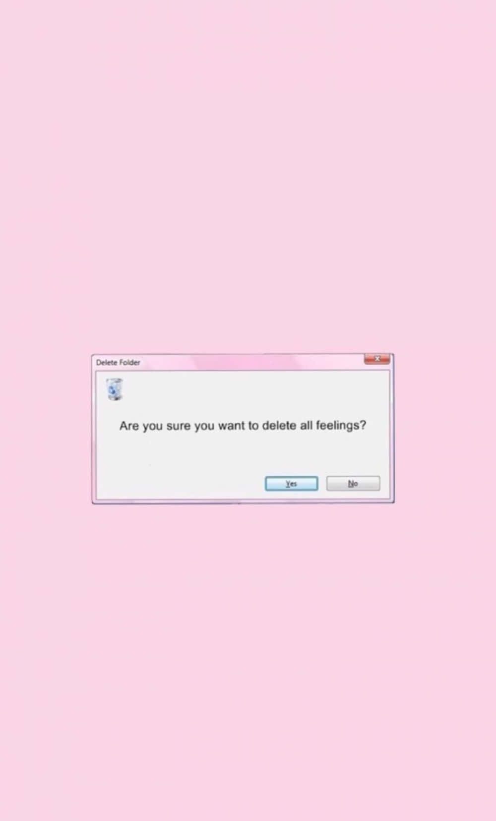Aesthetic Mood 桌布 壁紙 — 一個粉紅色背景上的電腦對話框詢問你是否確定要刪除所有感受。