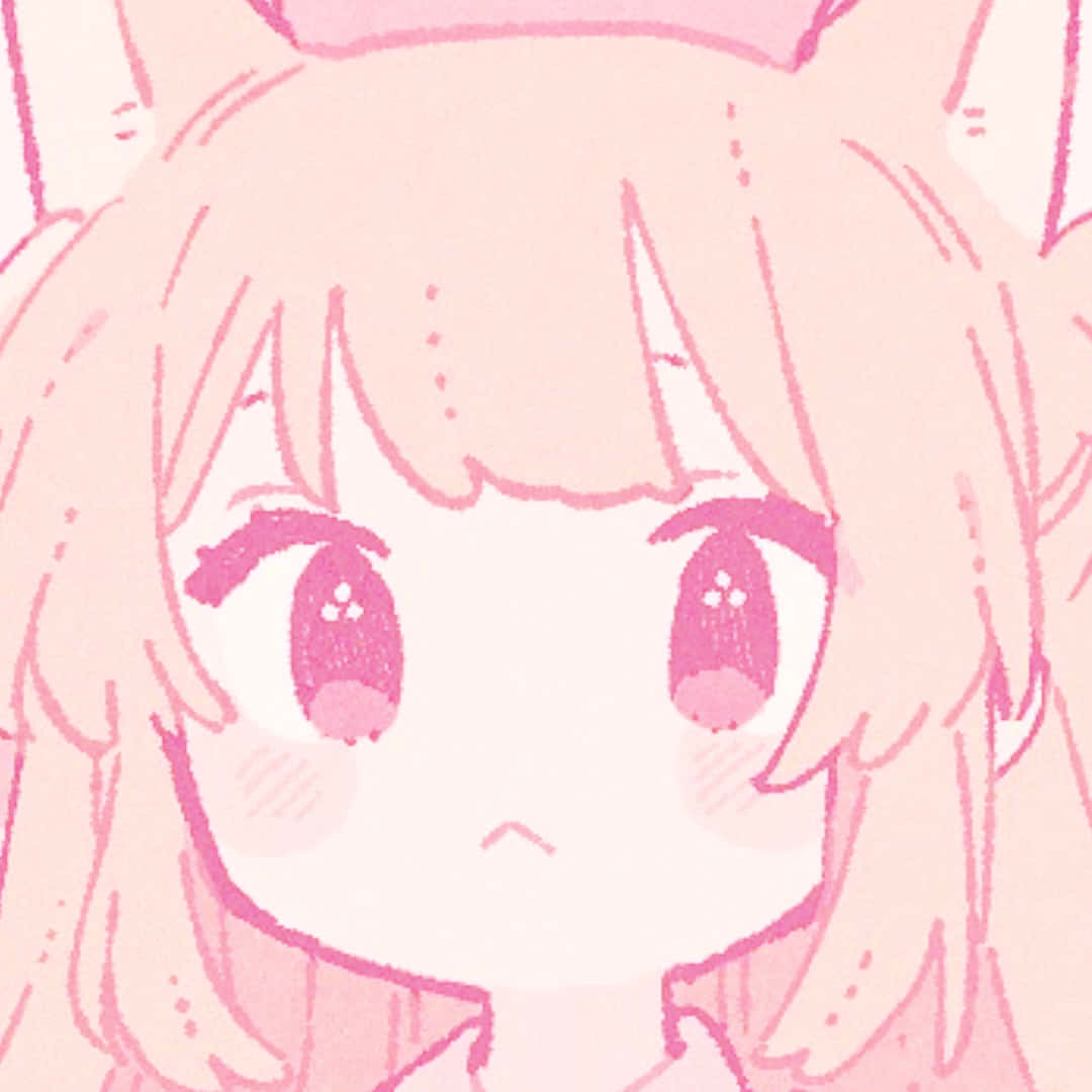 Discord Anime Pfp 桌布 壁紙 — 一個粉紅色頭髮、貓耳朵、大眼睛閃閃發光的動漫女孩特寫，採用柔和粉彩風格。