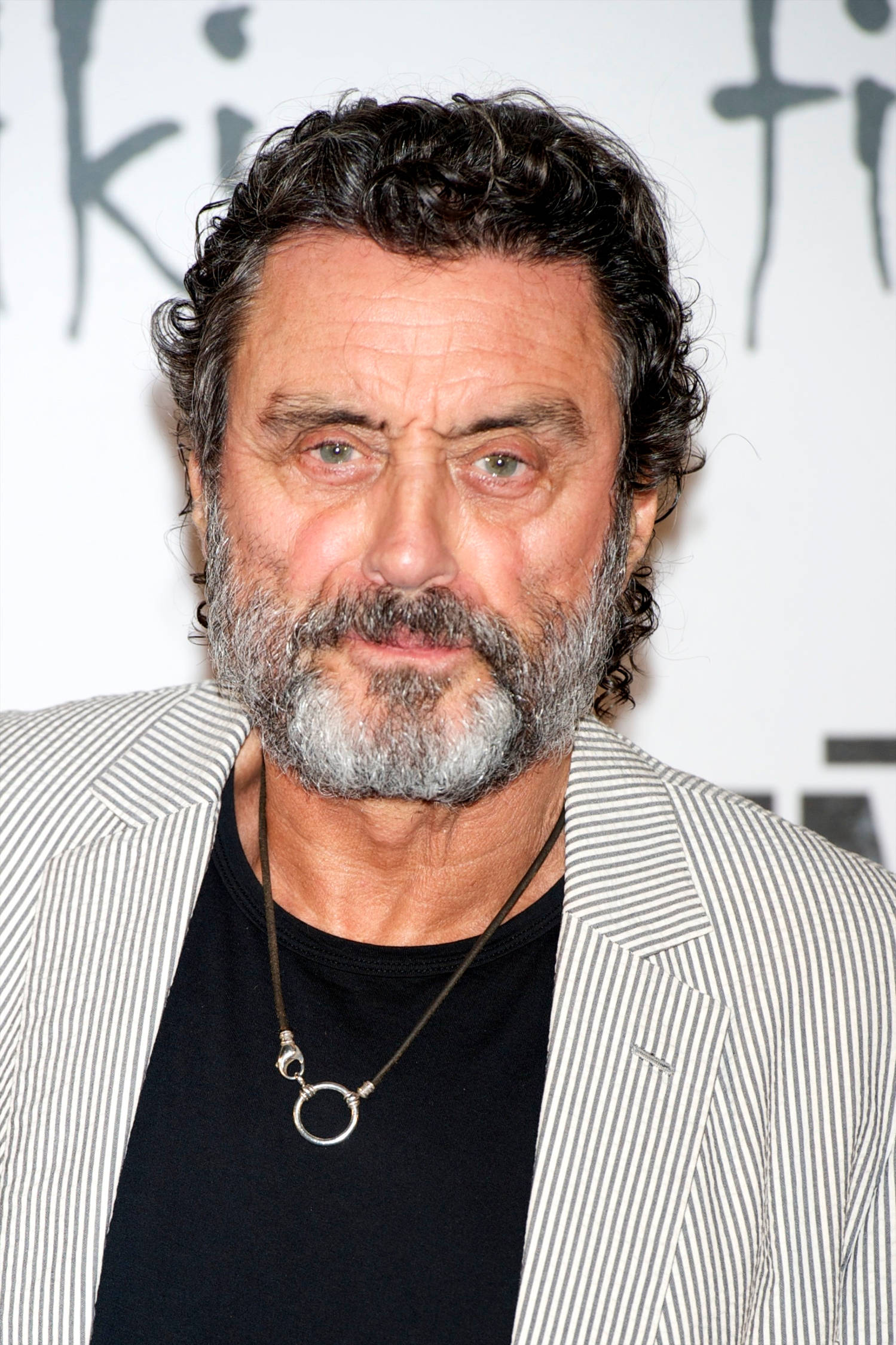 演員 桌布 壁紙 — 一個粗獷男人的特寫肖像，他有灰色鬍鬚和捲曲頭髮，穿著條紋西裝外套和黑色襯衫。