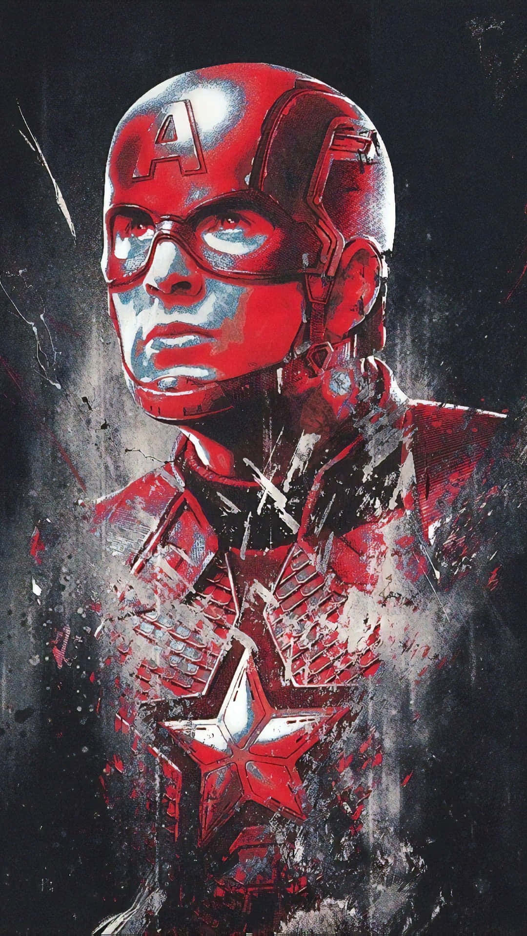 Avengers Endgame iPhone 桌布 壁紙 — 一個粗獷風格化的美國隊長肖像，身穿紅藍盔甲，背景為深色紋理。