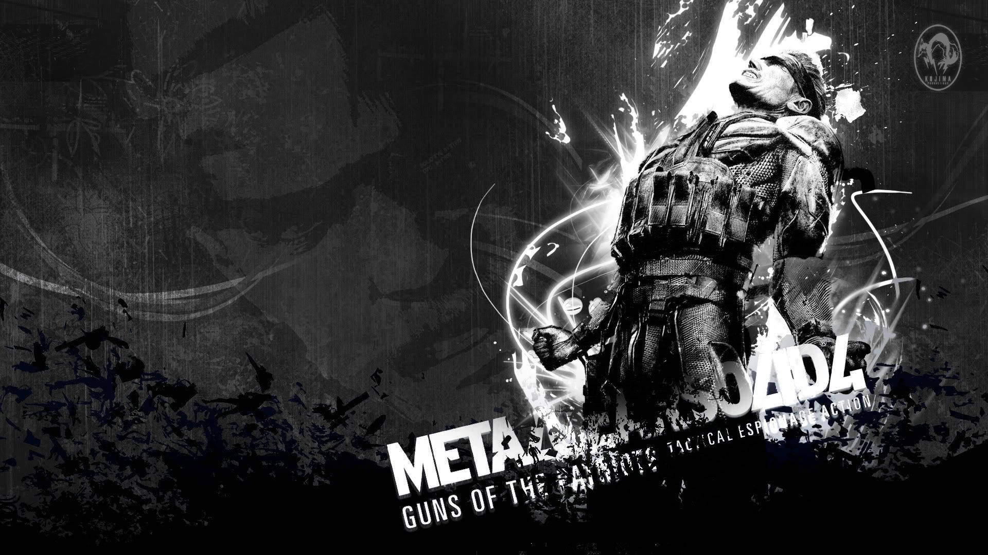 metal 桌布 壁紙 — 一個粗糙的黑白數位藝術士兵穿著戰術裝備，在黑暗紋理背景上散發著發光能量效果，挑釁地站立。