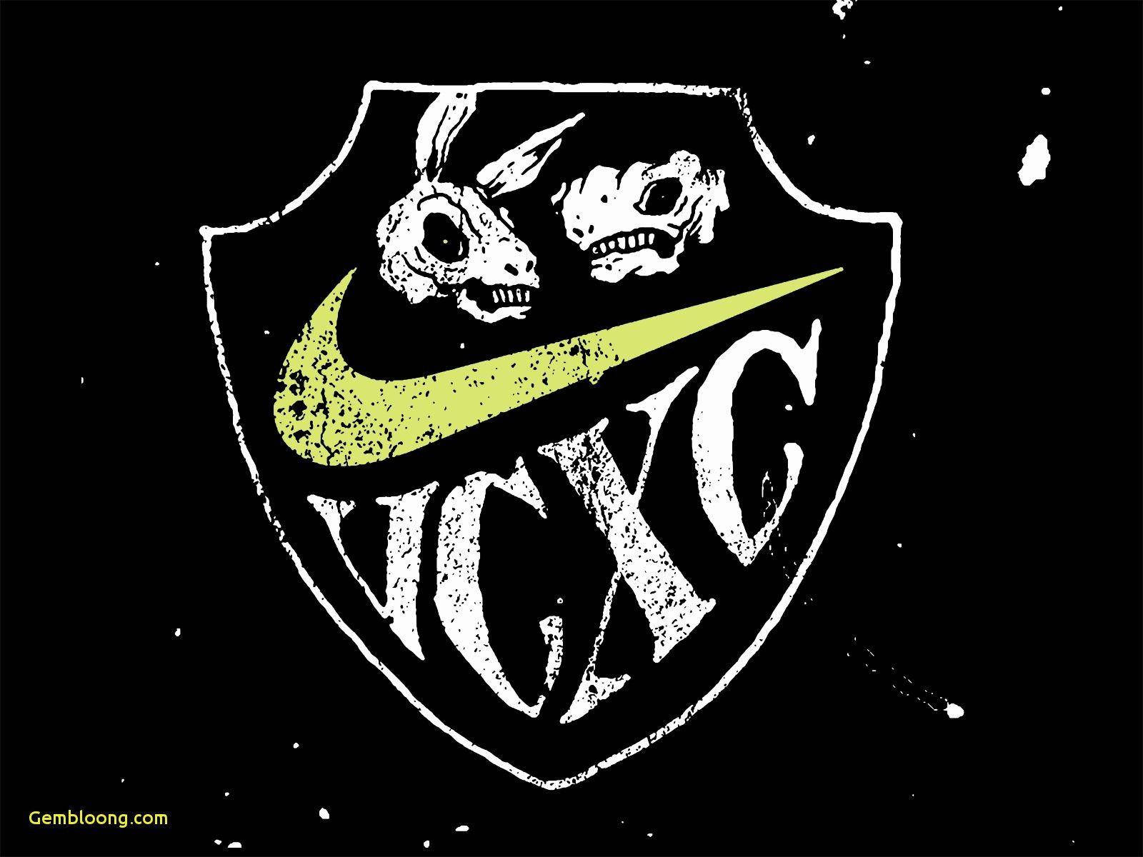 Nike iPhone 桌布 壁紙 — 一個粗糙的黑白盾牌標誌，帶有萊姆綠色的曲線，覆蓋著兔子和恐龍的頭骨，並有粗體字樣。