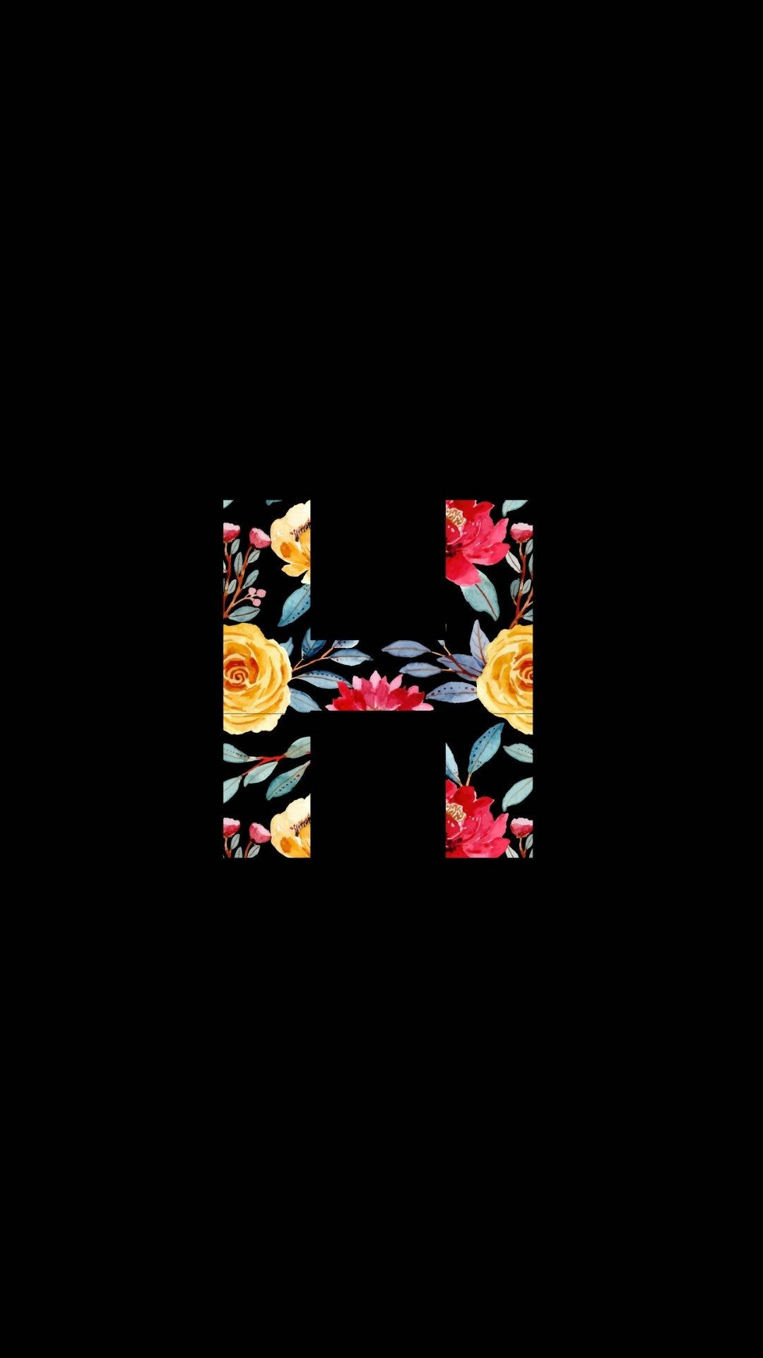 黑色背景上飾有紅黃玫瑰的字母 H — 字母動畫 壁紙