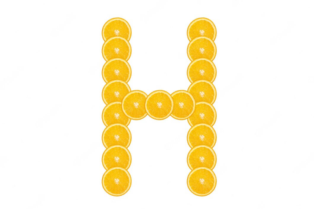 H 桌布 壁紙 — 一個粗體字母 H，由整齊堆疊的橙片在潔白背景上形成。