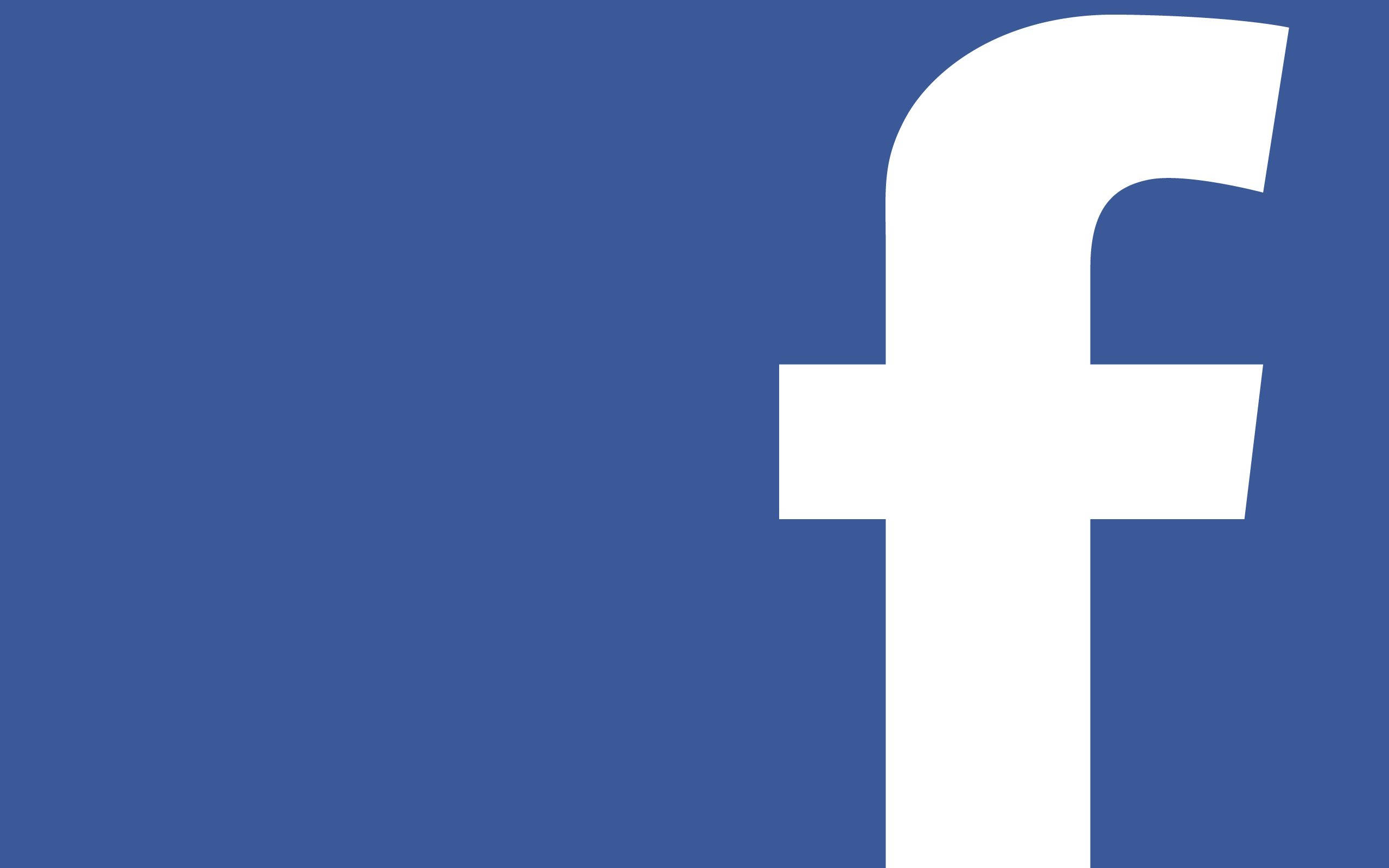 Facebook 桌布 壁紙 — 一個粗體白色Facebook標誌居中於純藍色背景上。