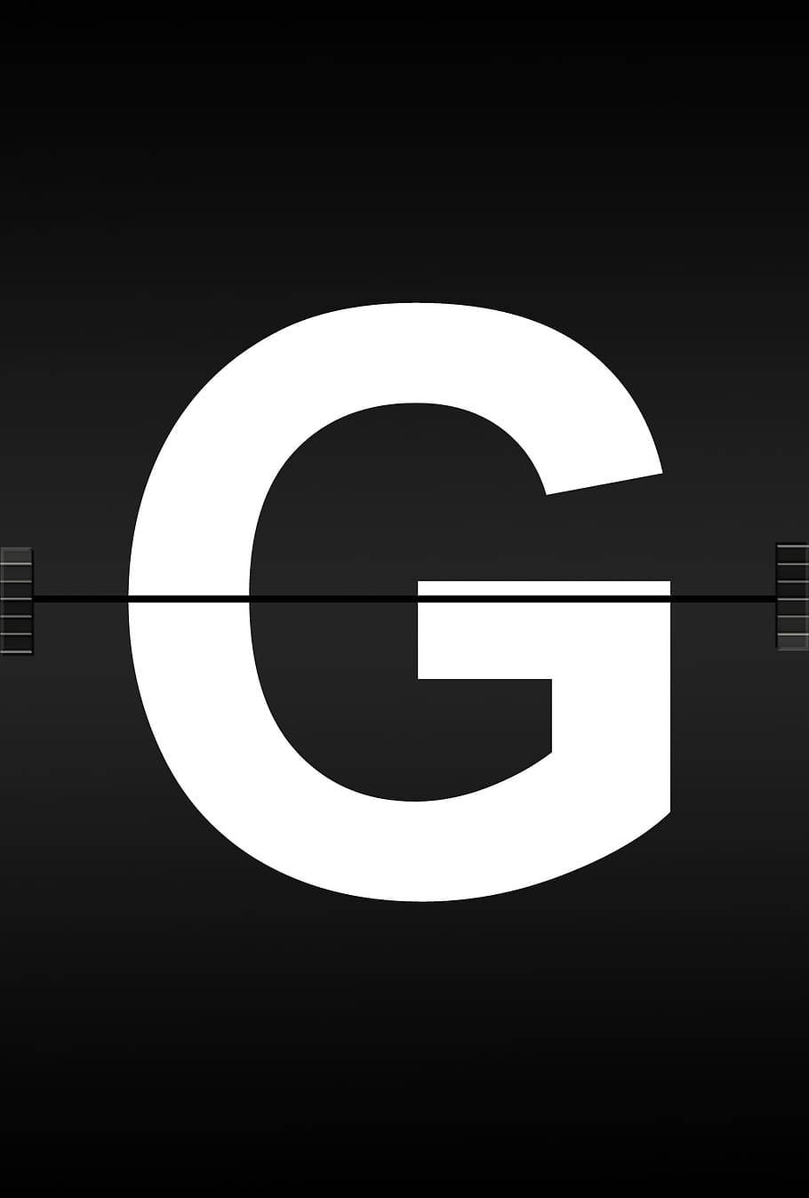g 桌布 壁紙 — 一個粗體白色字母 G 居中於黑色漸變背景上，帶有水平膠片條邊緣。