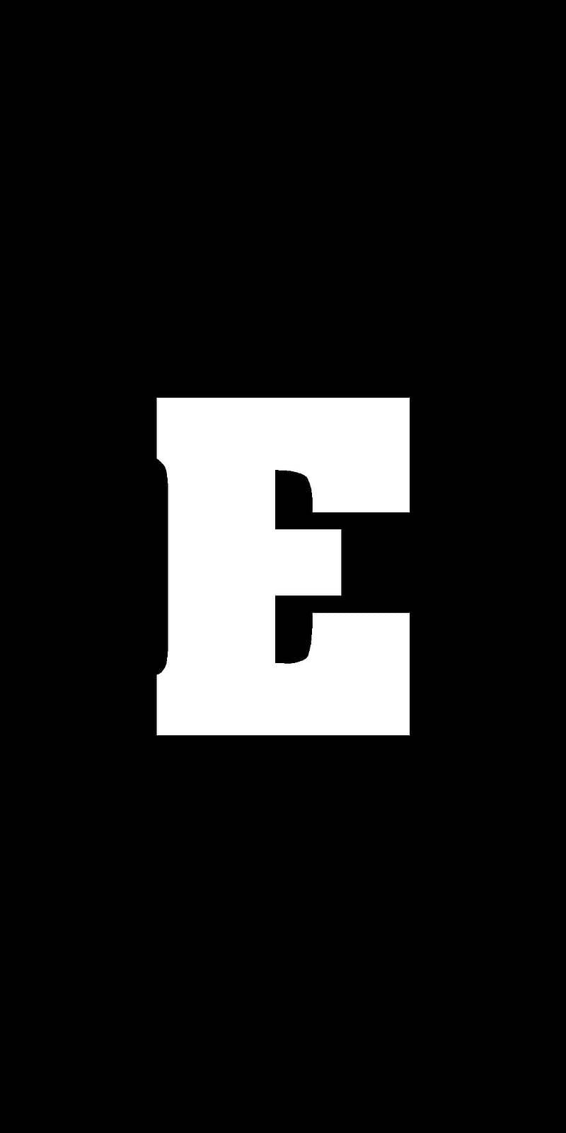 Name 桌布 壁紙 — 一個粗體白色字母E在純黑色背景上居中，採用極簡主義字體設計。