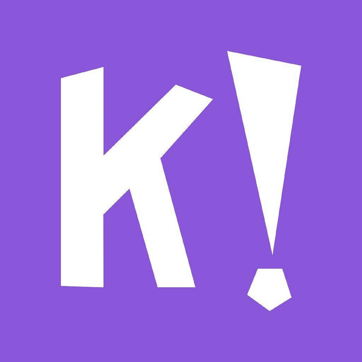 Kahoot 桌布 壁紙 — 一個粗體白色字母K和驚嘆號在純紫色背景上突出顯示。