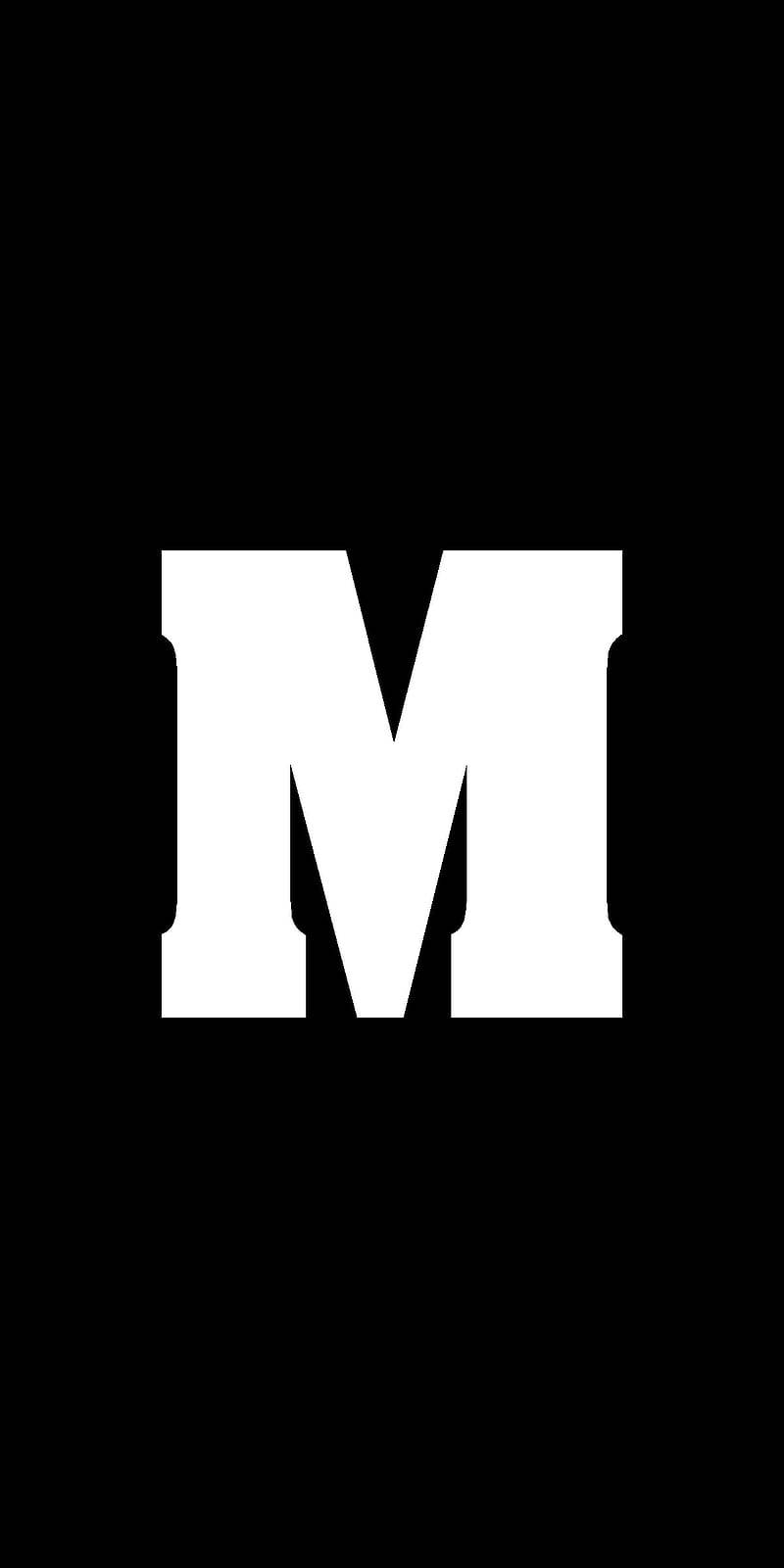字母M 桌布 壁紙 — 一個粗體白色字母M居中於純黑色背景上，營造出鮮明的極簡對比。