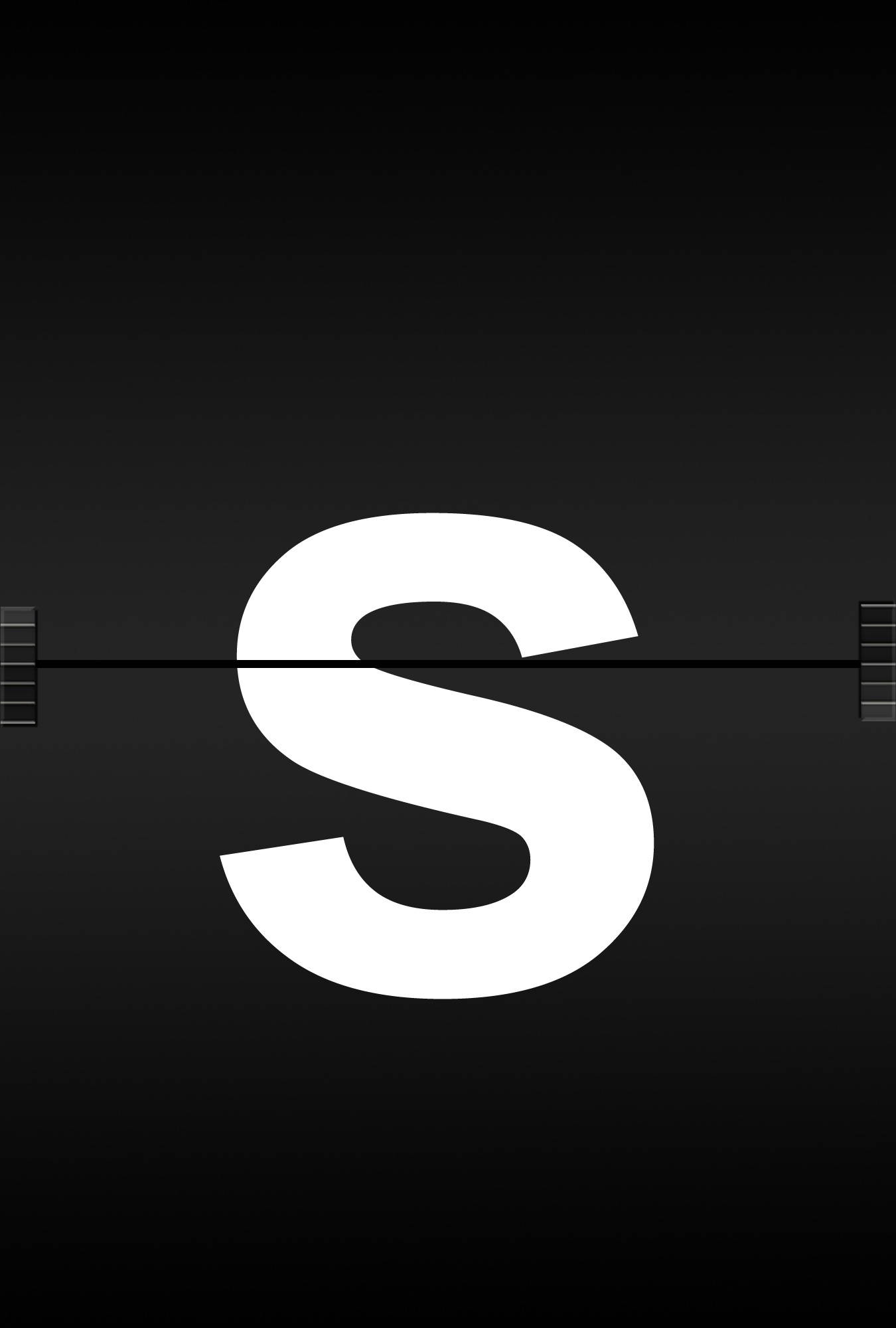 S Alphabet 桌布 壁紙 — 一個粗體白色字母S居中在黑色漸變背景上，帶有水平膠片條邊緣。