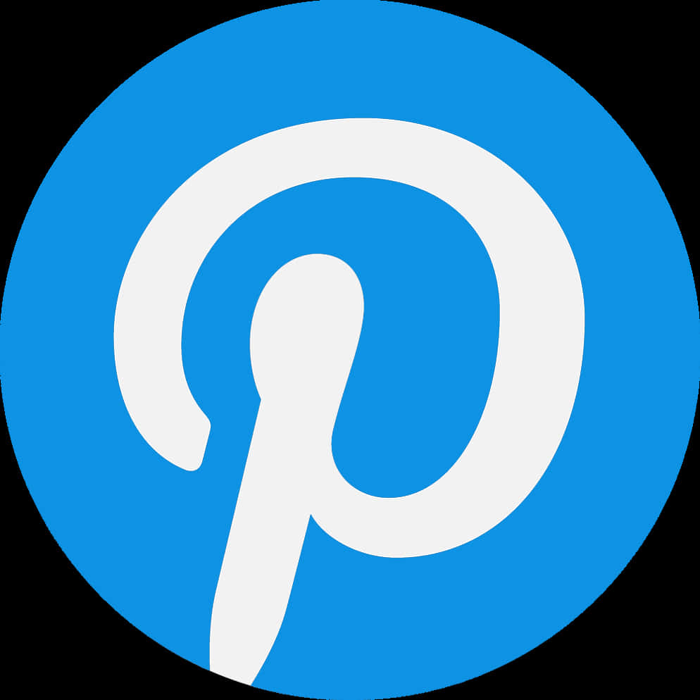 Pinterest Logo 桌布 壁紙 — 一個粗體白色小寫 p 標誌，居中於鮮豔的藍色圓圈內，背景為黑色。