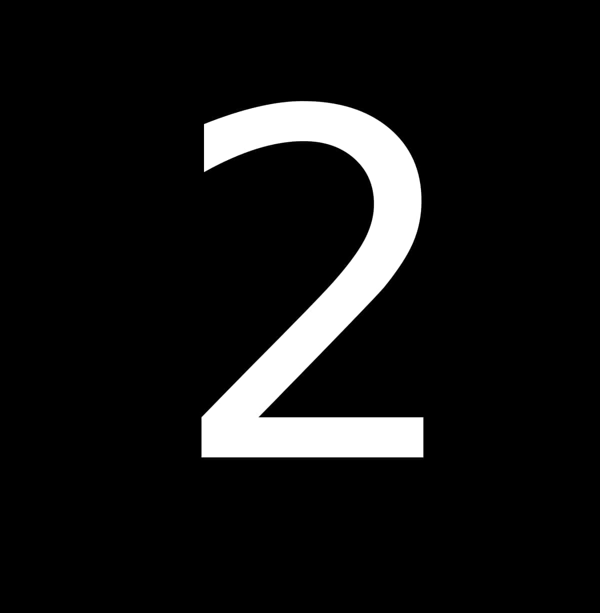 2 桌布 壁紙 — 一個粗體白色數字二居中在純黑色背景上，帶有簡潔的極簡線條。