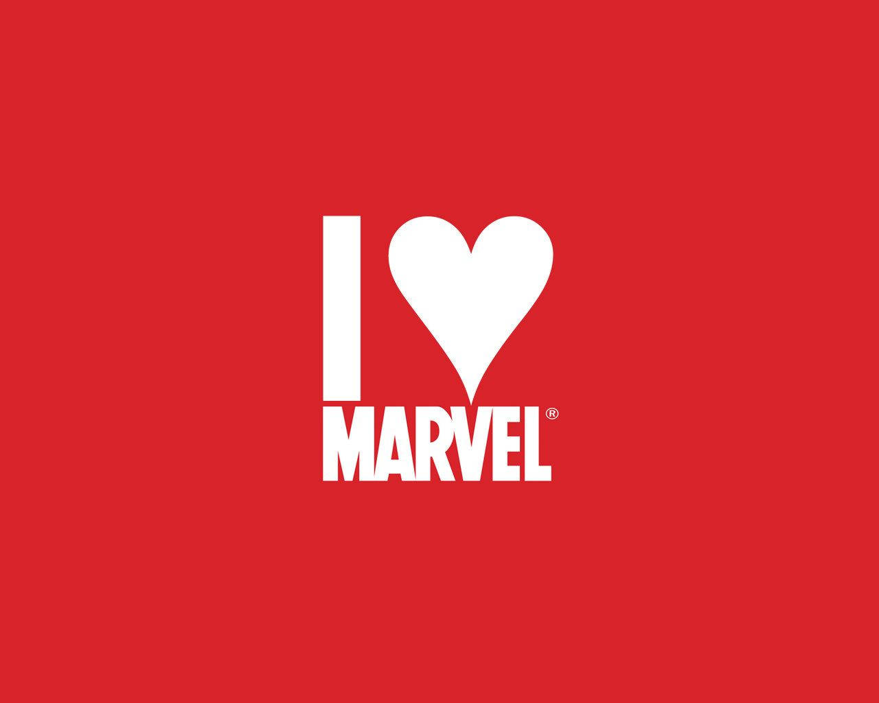 漫威 桌布 壁紙 — 一個粗體白色的 'I heart MARVEL' 標誌，置中在純紅色背景上。
