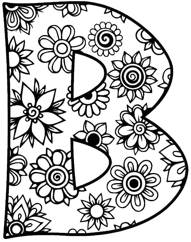 字母B 桌布 壁紙 — 一個粗體黑色字母B，在純黑色背景上飾有複雜的白色花卉和佩斯利圖案。