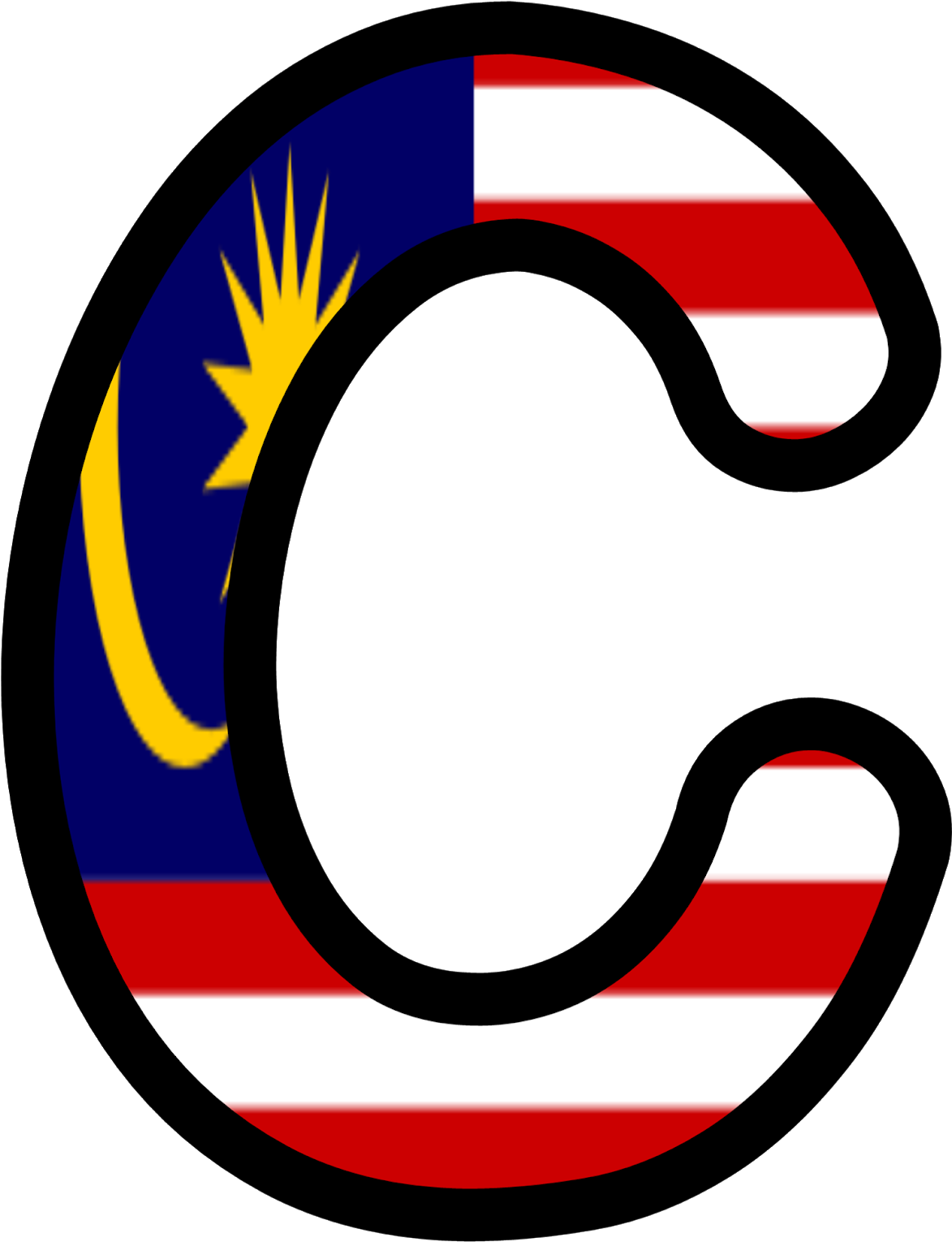 Malaysia 桌布 壁紙 — 一個粗體黑色字母C，裡面填滿馬來西亞國旗的彎月、星星和紅白條紋。