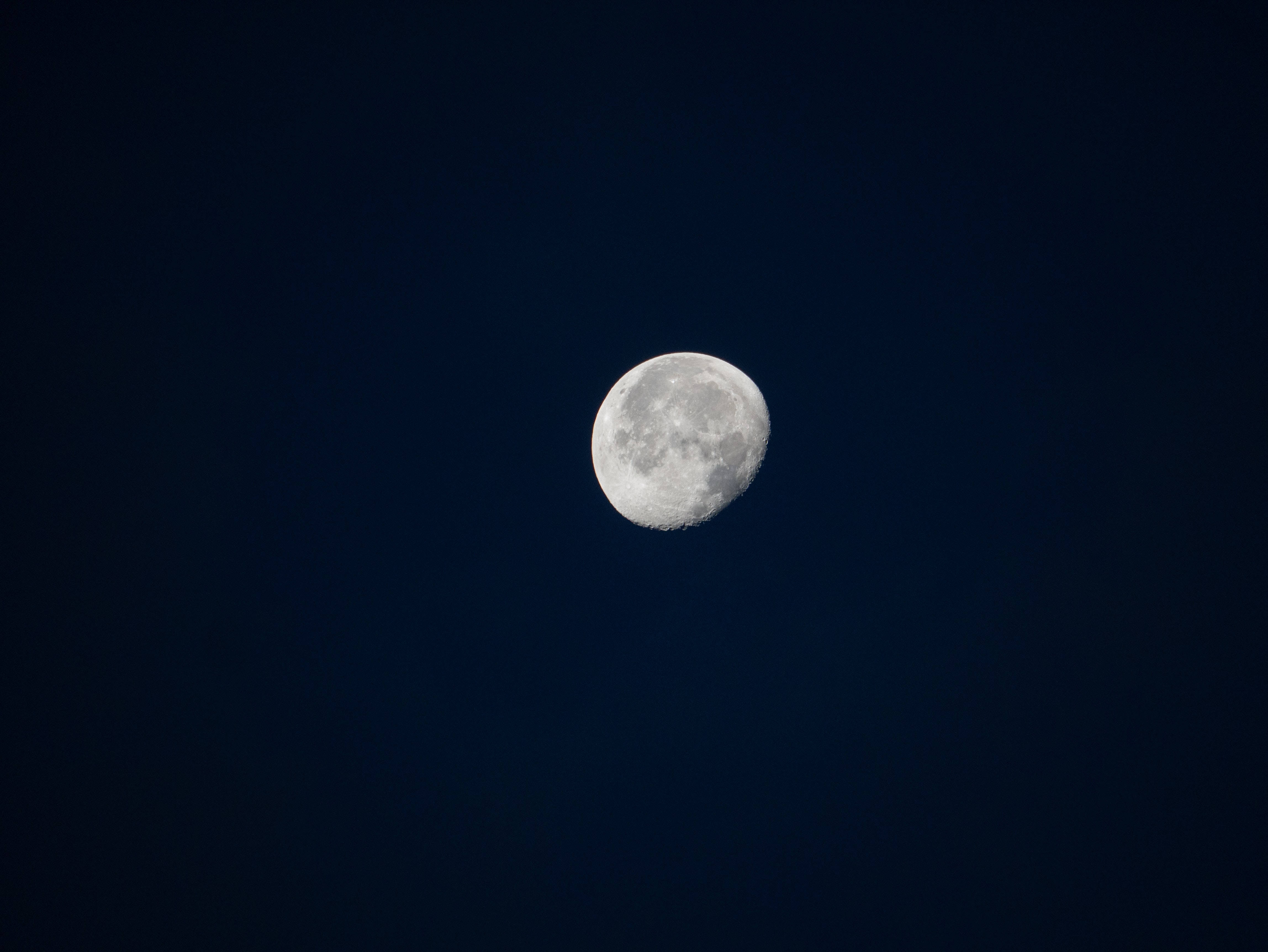 夜空 桌布 壁紙 — 一個精細的彎月在深靛藍色的夜空中柔和地發光。