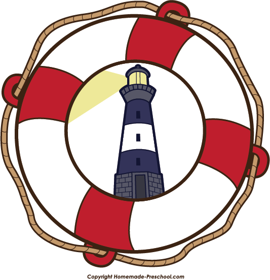 Lighthouse 桌布 壁紙 — 一個紅白相間的救生圈圍繞著一個藍白相間的燈塔，燈塔發出溫暖的黃色光束。