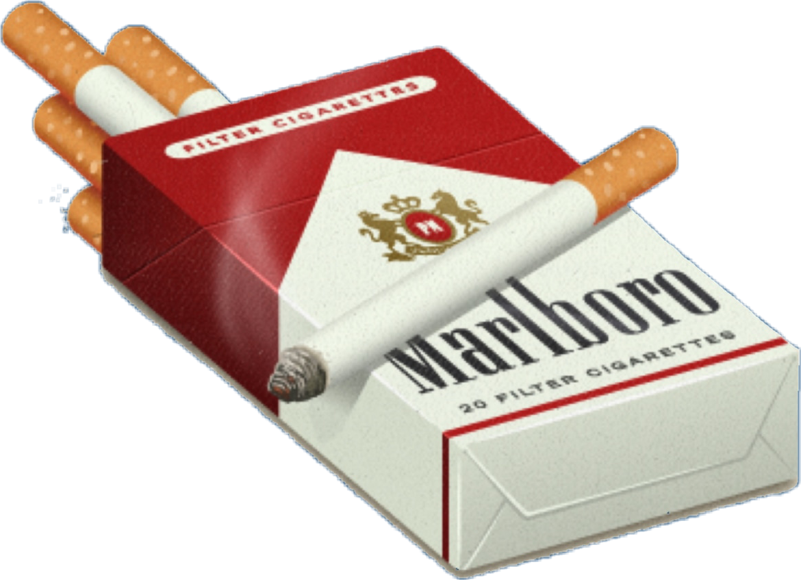 cigarettes 桌布 壁紙 — 一個紅白色的萬寶路香煙包，幾支香煙散落在黑色背景上。
