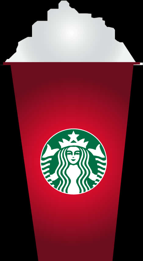 Starbucks Cup 桌布 壁紙 — 一個紅色Starbucks杯，帶有白色泡沫和綠色標誌，立在黑色背景前。