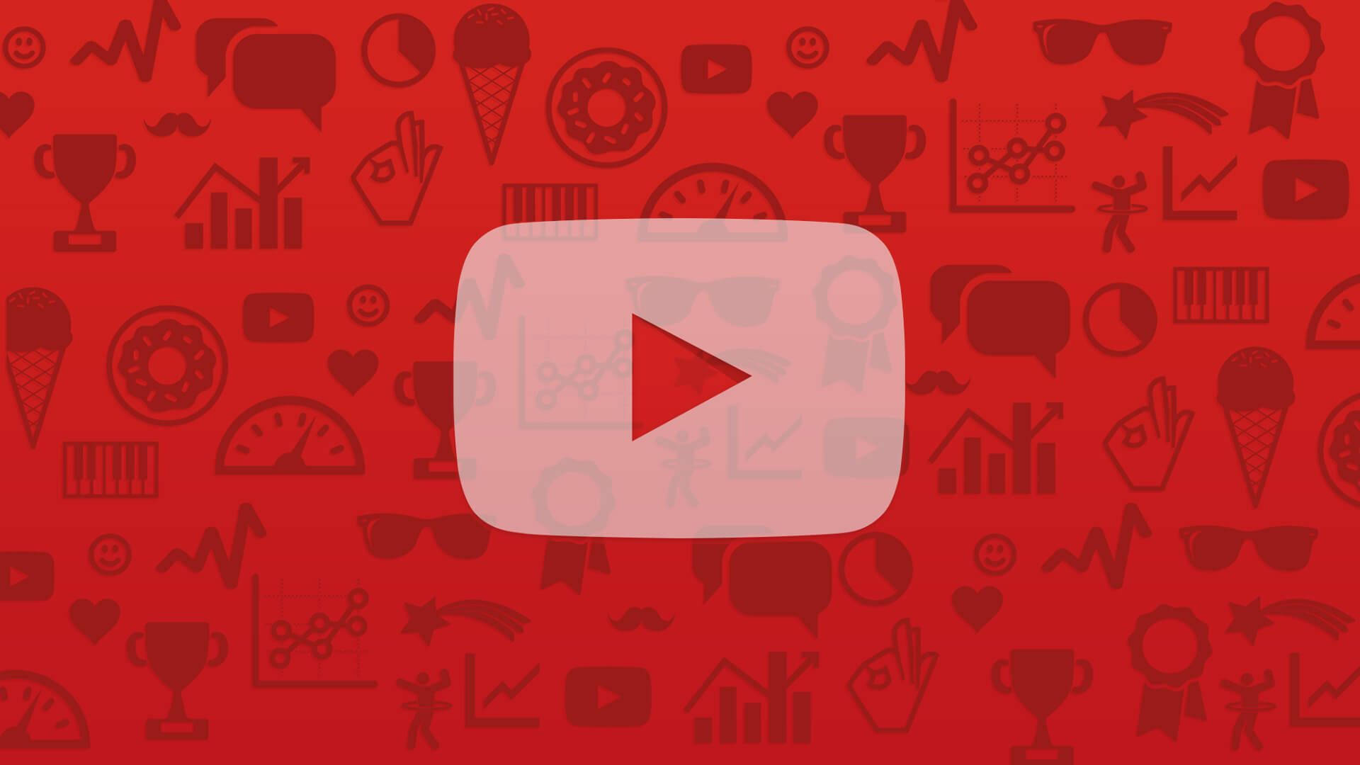 YouTube標誌，帶有社交媒體和成就圖標，背景為紅色。