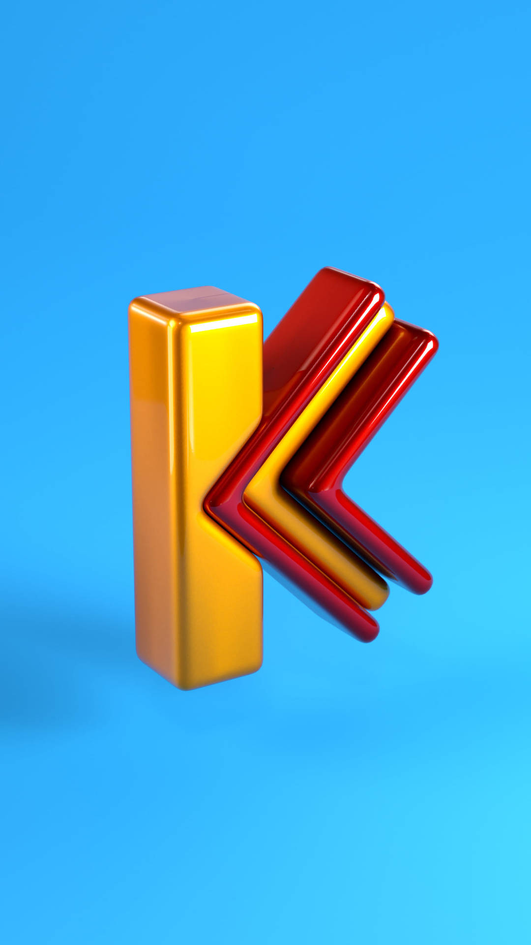 紅色和金色的光澤3D字母k，藍色背景 — 字母K動圖 壁紙