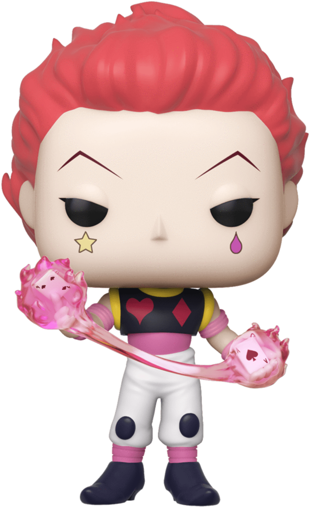 獵人 x 獵人 桌布 壁紙 — 一個紅色尖刺頭髮的Funko Pop公仔，在黑色背景前手持粉紅色水晶球。