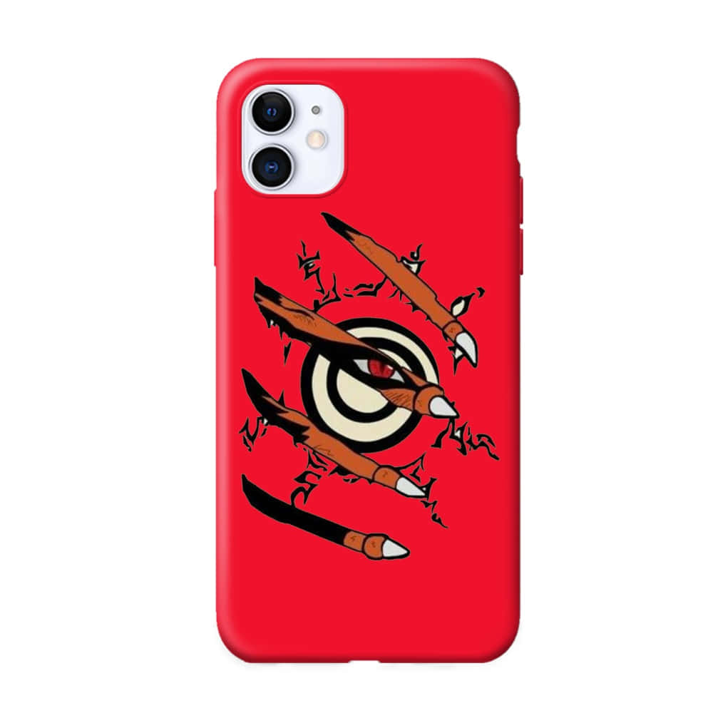 Phone Case 桌布 壁紙 — 一個紅色手機殼上有一個風格化的靶心，被四把白色尖端的棕色苦無刺穿。