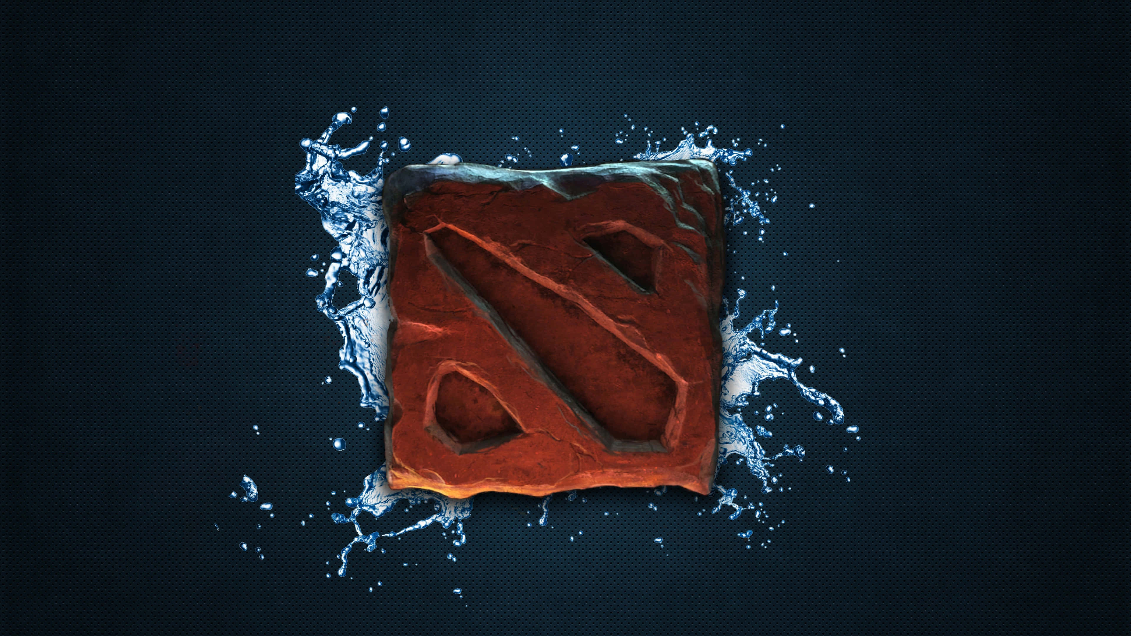 4K 桌布 壁紙 — 一個紅色的 Dota 2 標誌從水花中浮現，背景為深色紋理。