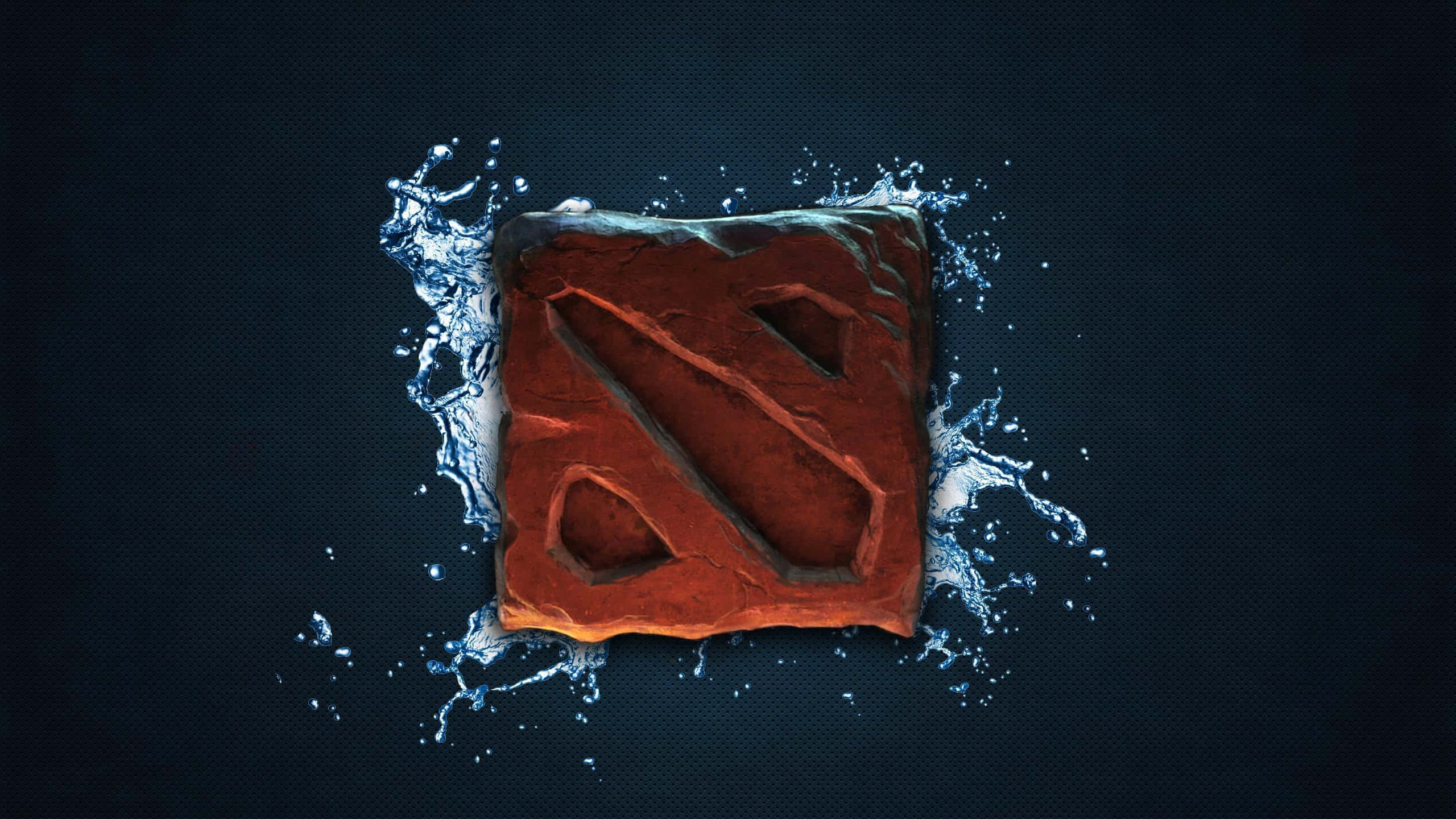 Dota 2 桌布 壁紙 — 一個紅色的 Dota 2 標誌從水花中浮現，背景為深色紋理。