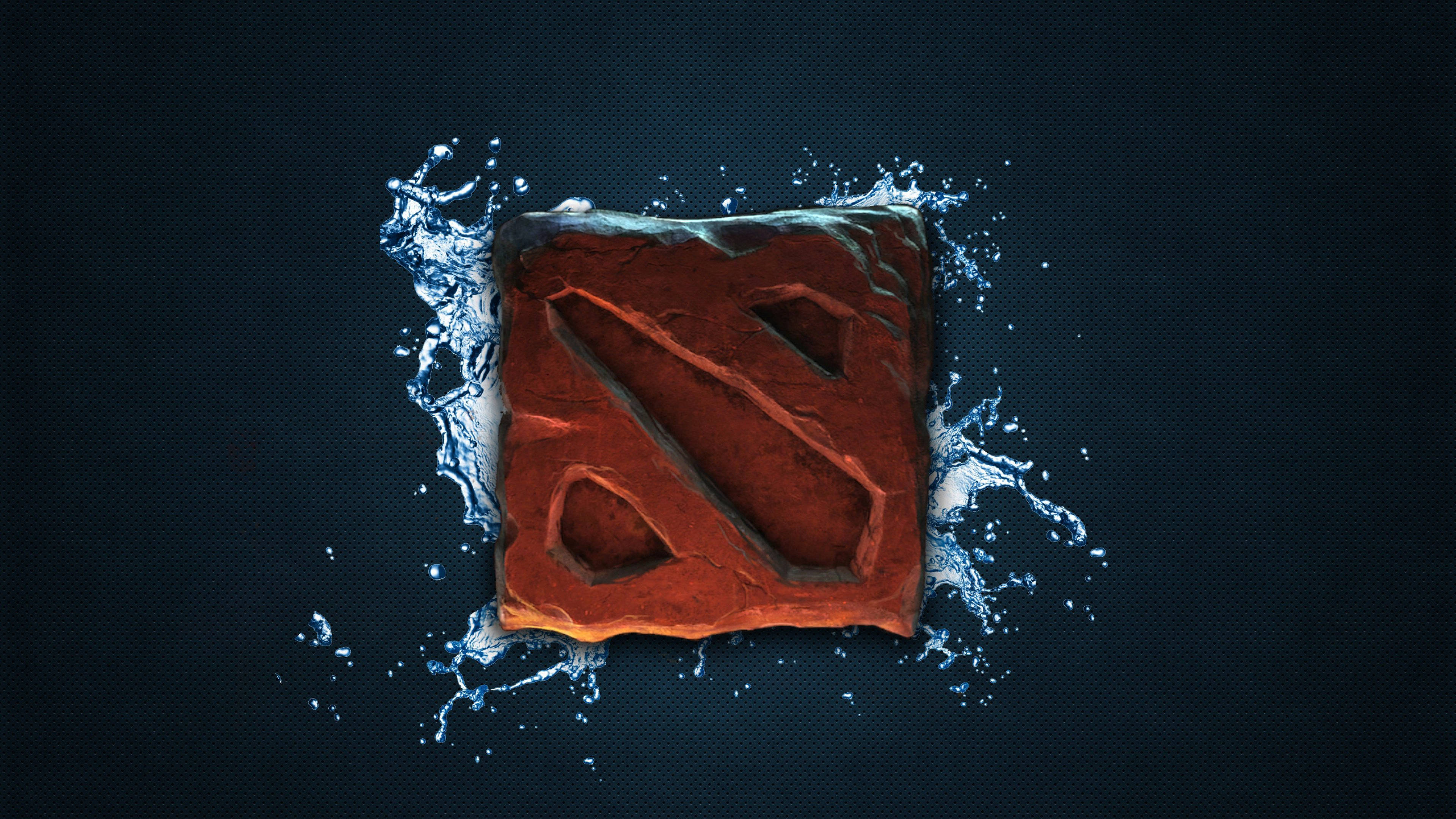 Dota 2 桌布 壁紙 — 一個紅色的 Dota 2 標誌從水花中浮現，背景為深色紋理。