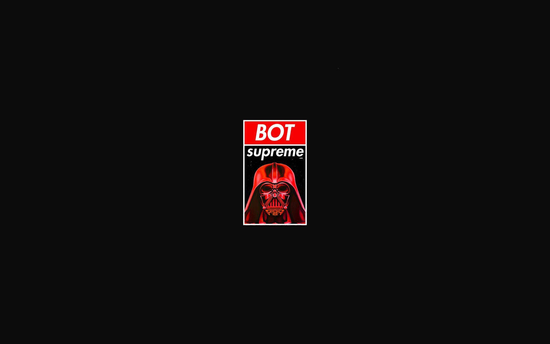 紅色Darth Vader標誌，上面有BOT和supreme文字，黑色背景。 — 達斯維德 壁紙