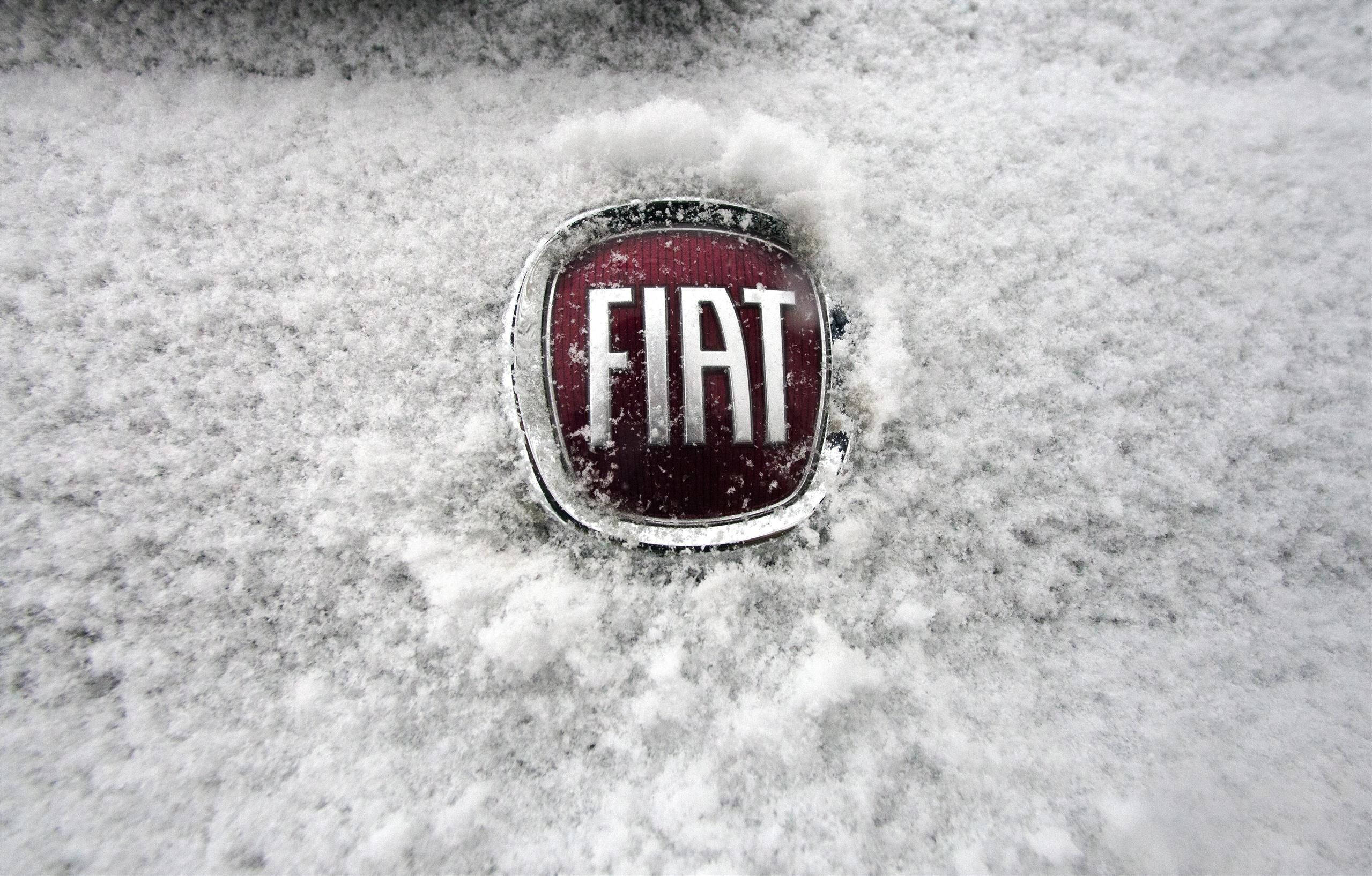Fiat 桌布 壁紙 — 一個紅色的Fiat標誌在引擎蓋上的厚厚新雪中露出來。