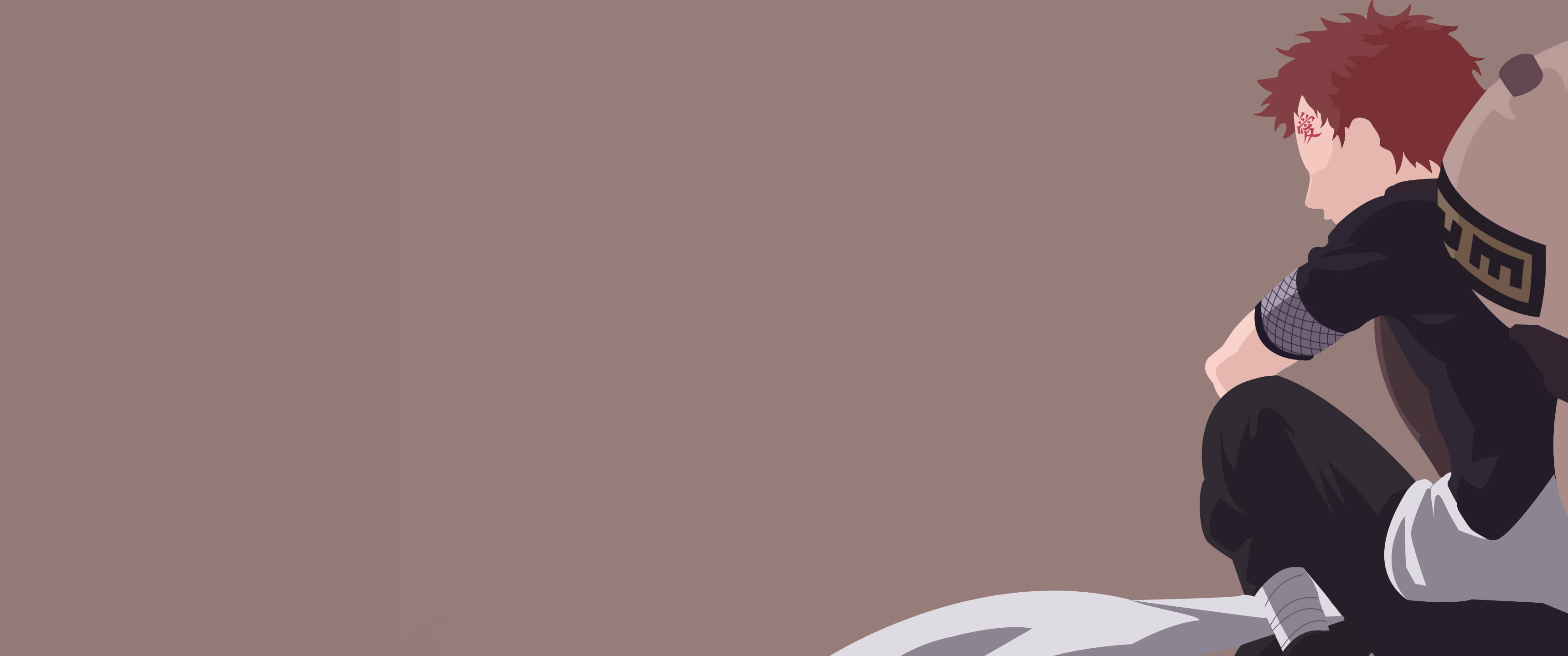 Gaara 桌布 壁紙 — 一個紅髮動漫角色側坐在岩石上，背景為柔和的棕色。