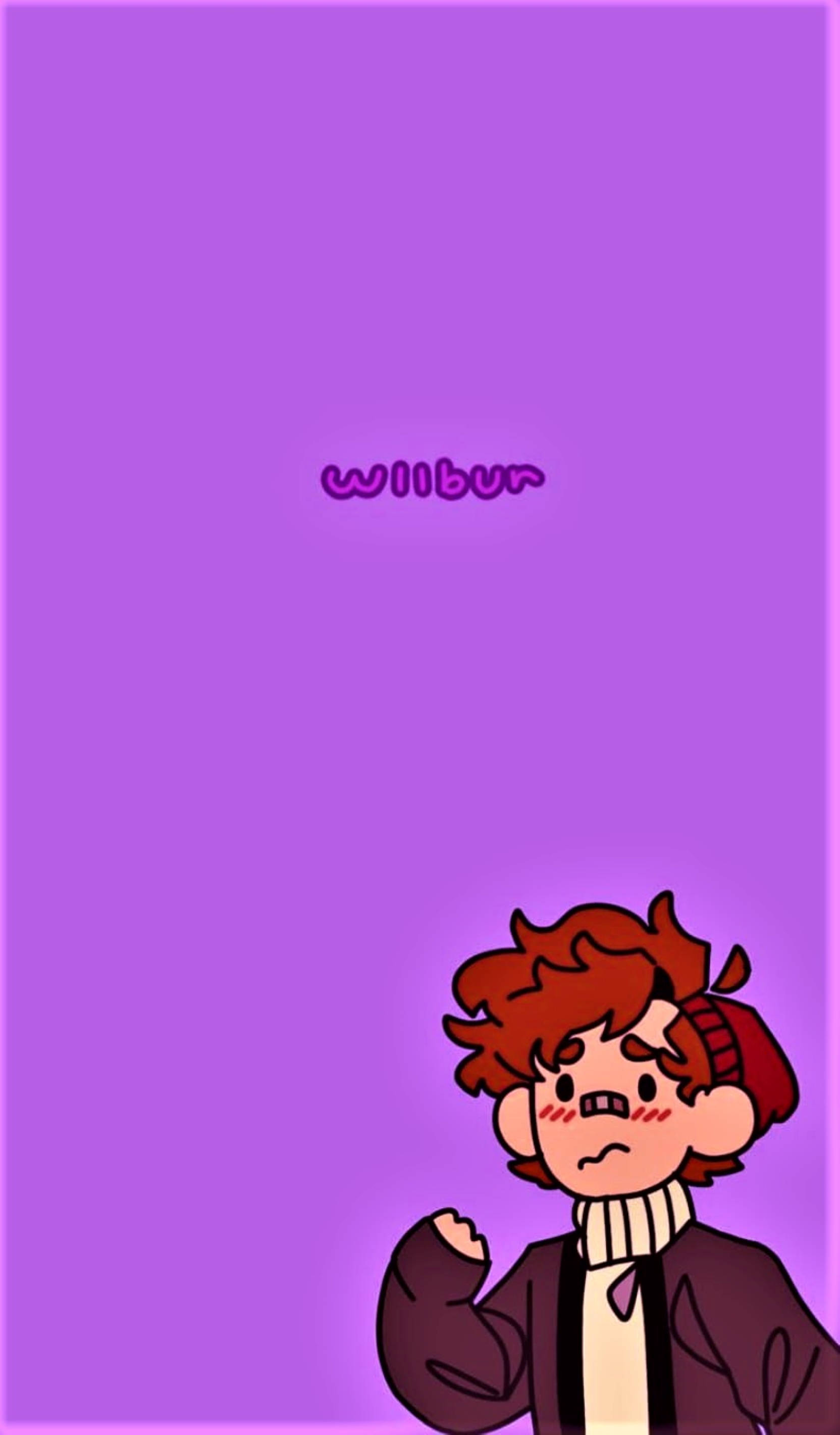 Wilbur 桌布 壁紙 — 一個紅髮戴圍巾的卡通男孩在純紫色背景上看起來很惱火，上面漂浮著Wilbur這個名字。