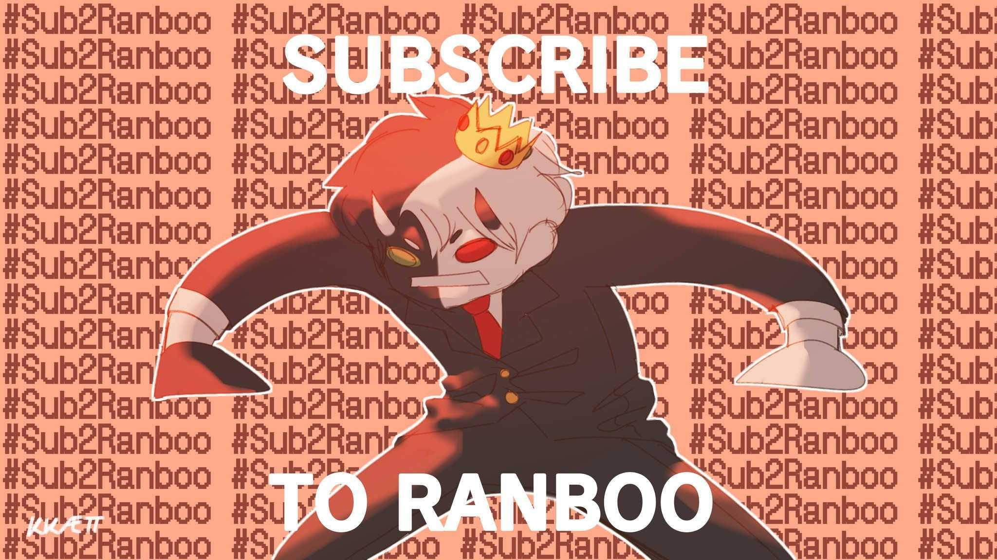 ranboo dsmp 桌布 壁紙 — 一個紅髮戴皇冠的動漫角色，在重複的標籤背景上擺出動態姿勢，並帶有粗體的訂閱文字。