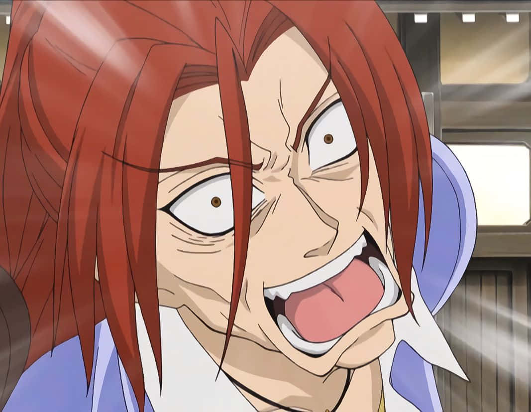 Kasanoda Ritsu 桌布 壁紙 — 一個紅髮的動漫角色在戲劇性的特寫中睜大眼睛、張開嘴巴尖叫。