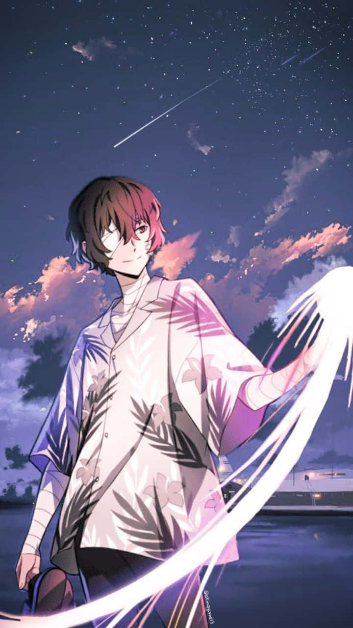 bungou stray dogs 桌布 壁紙 — 一個紅髮的年輕動漫男孩站在繁星點點的夜空下，一顆明亮的彗星劃過天際。