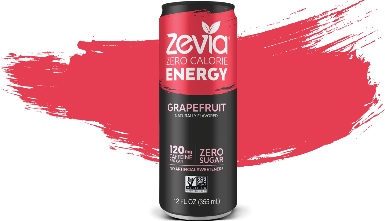 紅牛 桌布 壁紙 — 一個紅黑相間的Zevia Zero Calorie Energy Grapefruit罐，在黑色背景上以鮮明的紅色筆觸呈現。