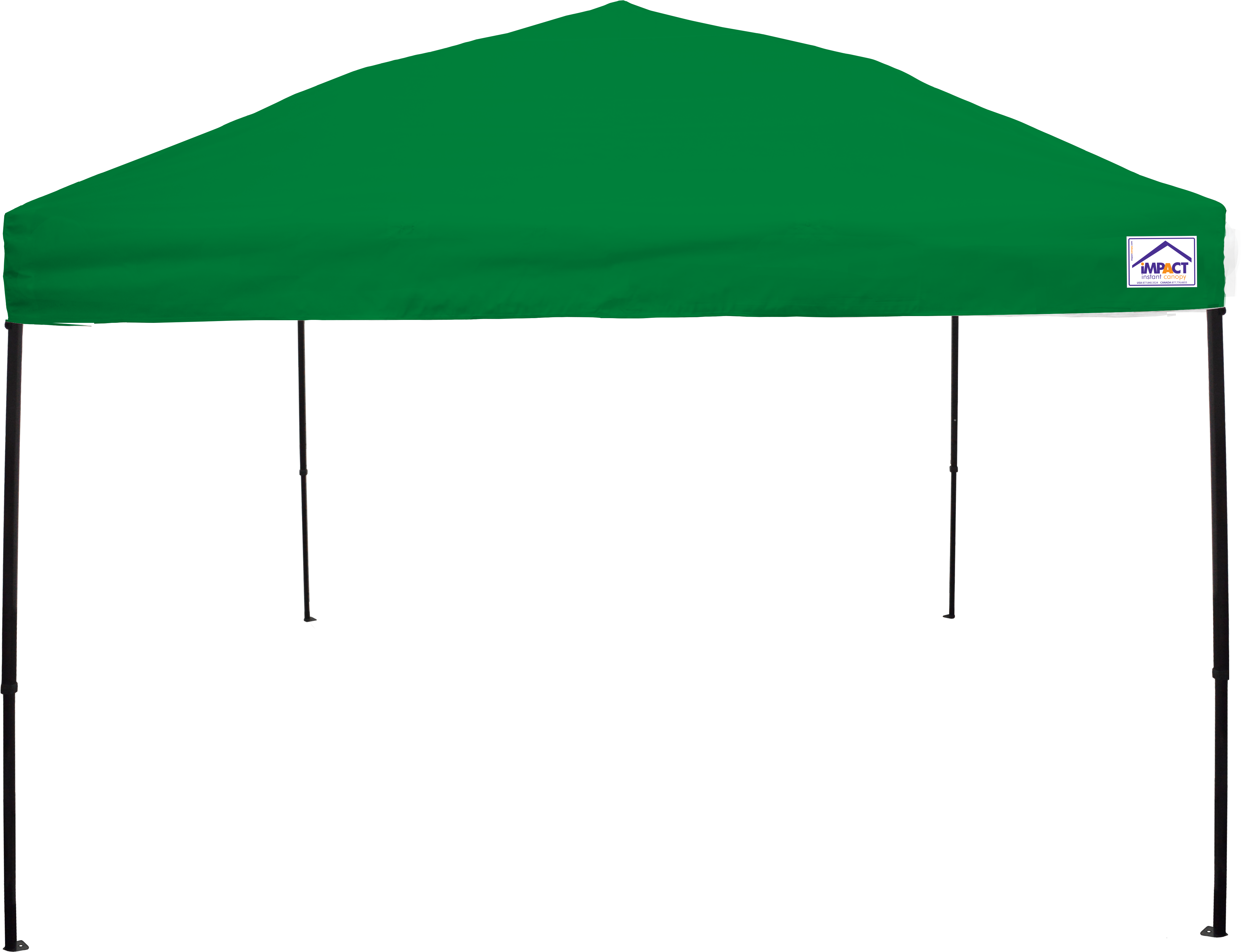 Tent 桌布 壁紙 — 一個純綠色彈出式天篷帳篷，帶有黑色金屬桿，孤立地立在純黑色背景上。
