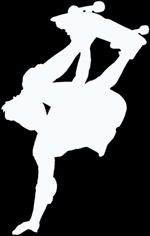 滑板 桌布 壁紙 — 一個純黑色背景上，一個滑板手在半空中表演技巧的鮮明白色剪影。