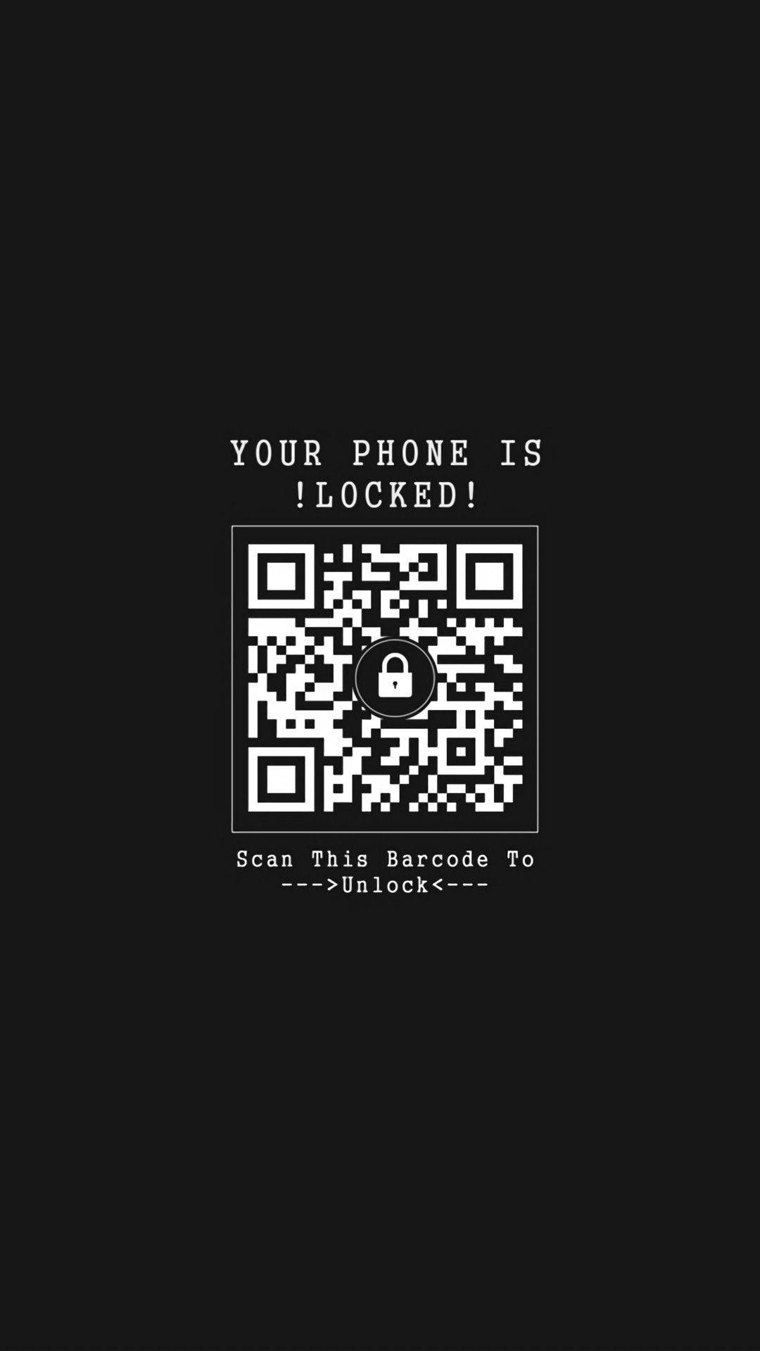 Black Phone 桌布 壁紙 — 一個純黑色背景上有一個白色QR碼，帶有掛鎖圖標和文字，說明手機已鎖定，請掃描以解鎖。