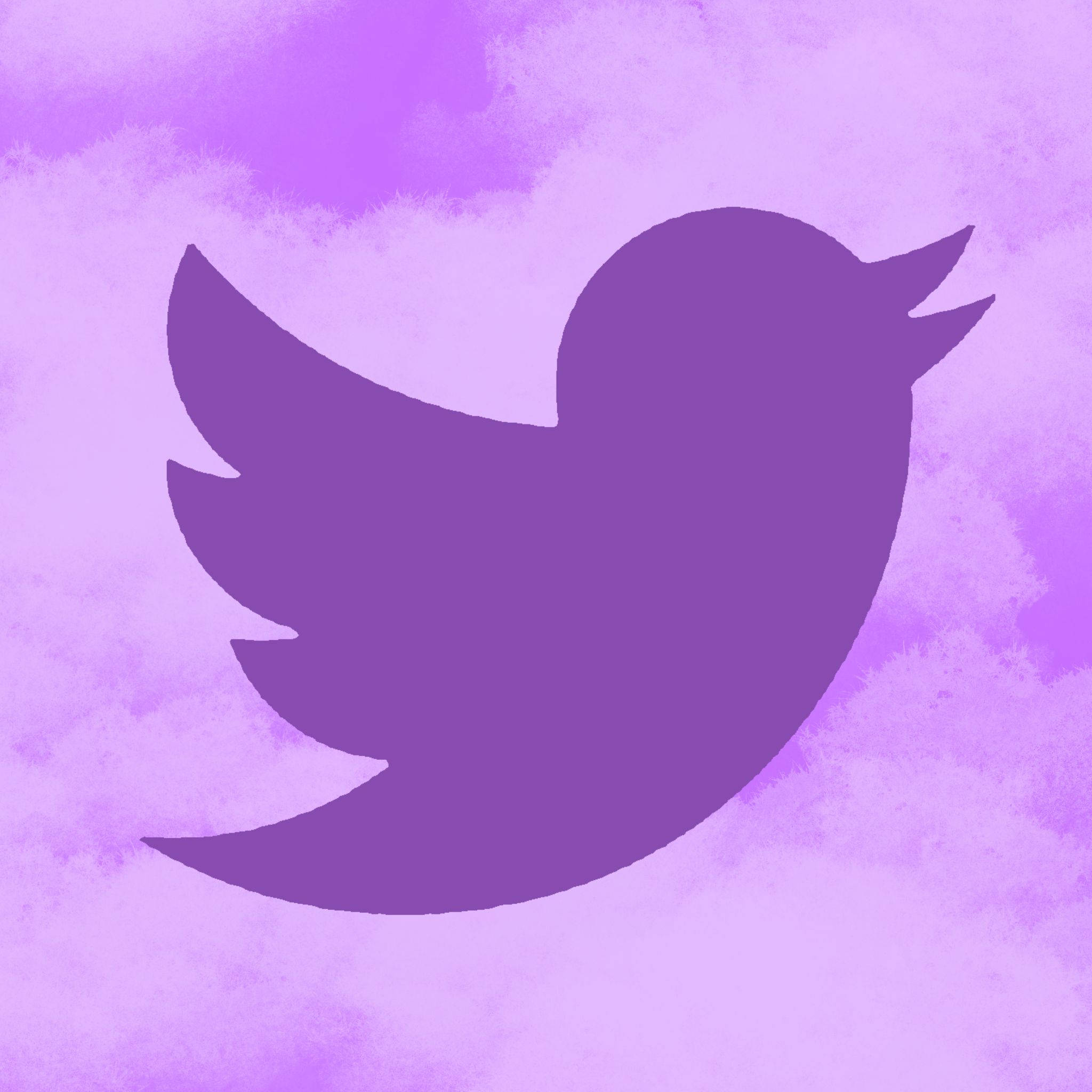 推特 桌布 壁紙 — 一個紫色Twitter鳥標誌在帶有紋理筆觸的柔和水彩紫色背景上脫穎而出。