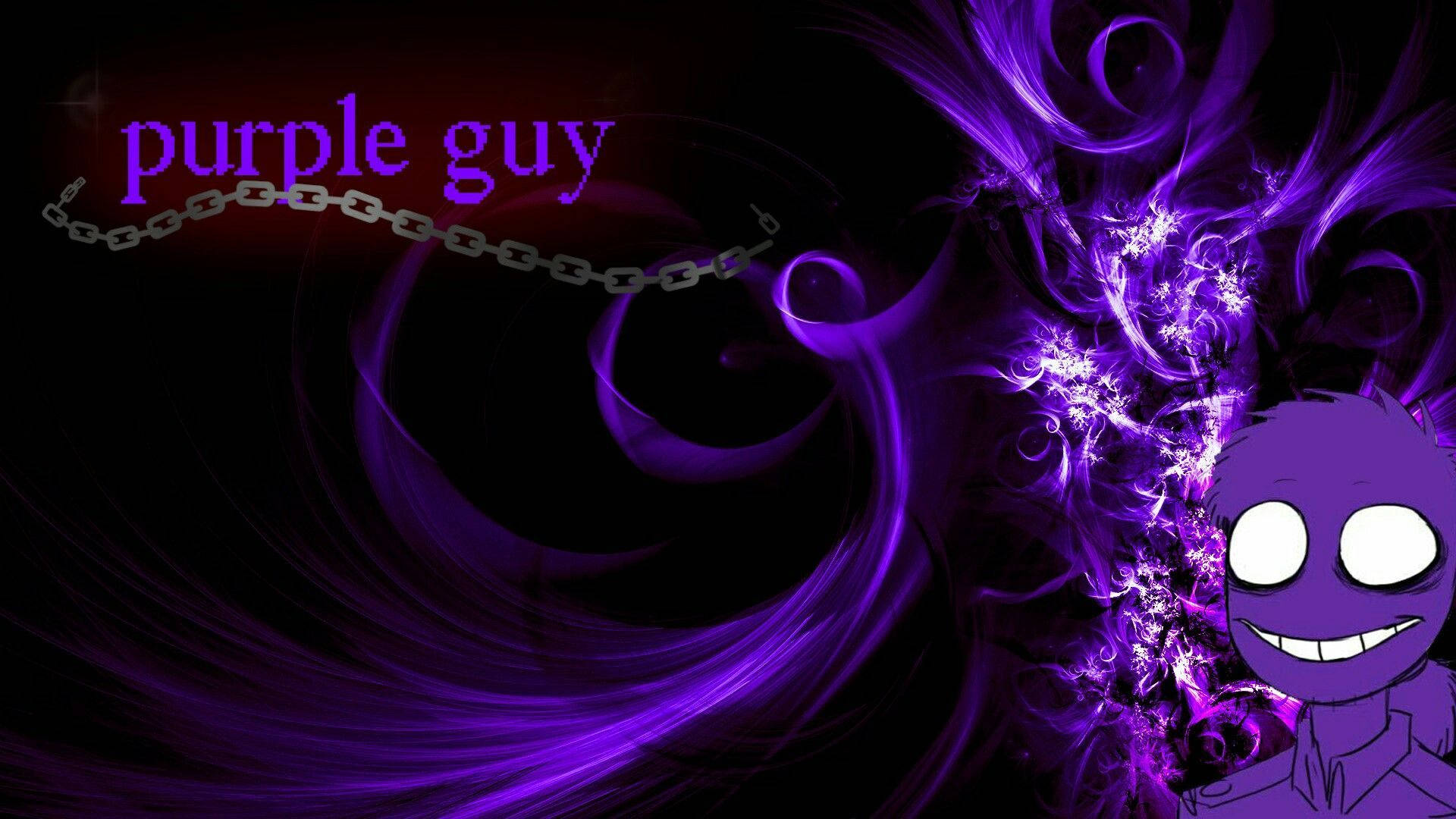 guy 桌布 壁紙 — 一個紫色卡通人物，咧嘴大笑，從旋轉的電紫色能量中出現，背景是深色。